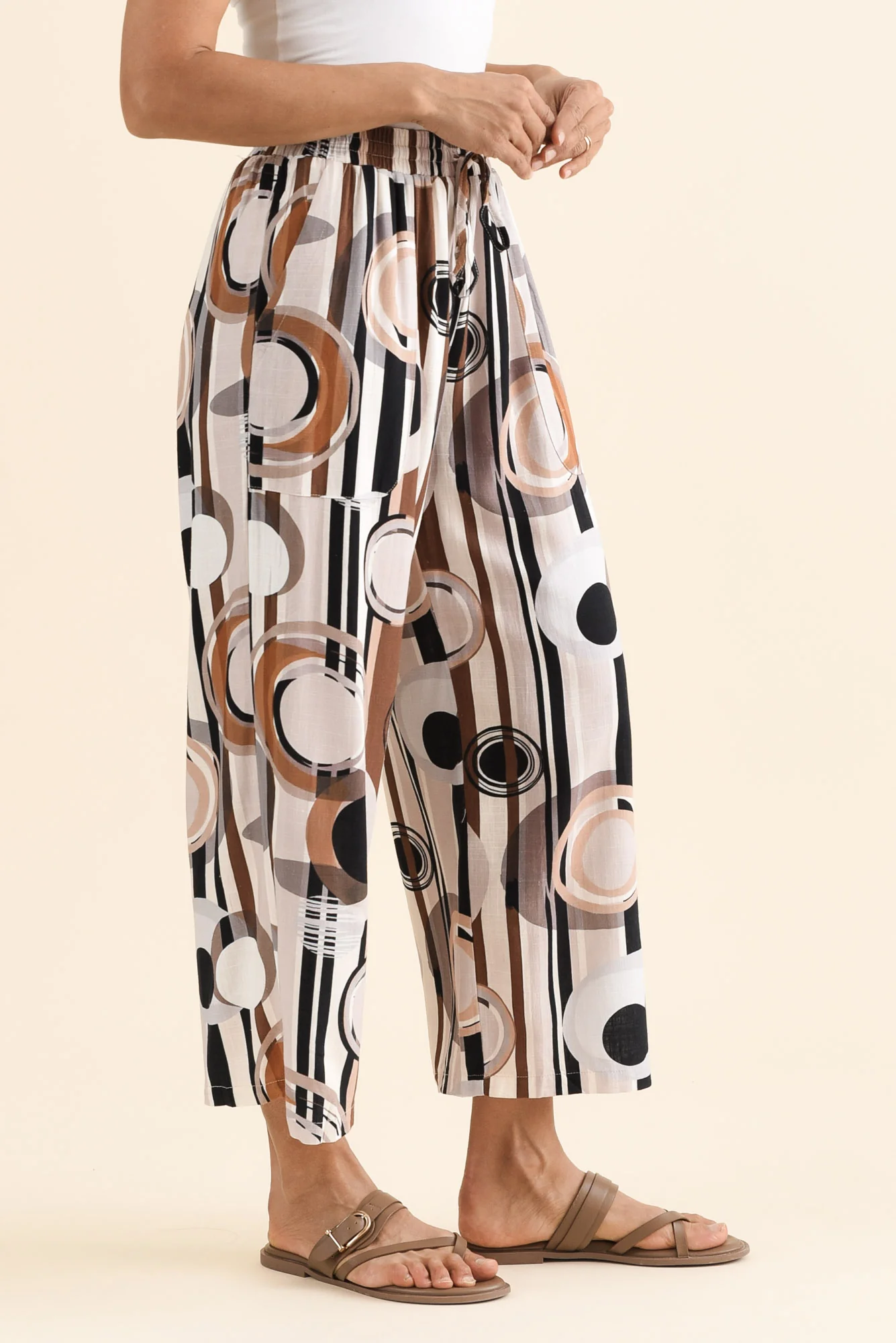 Minnelli Tan Geo Linen Cotton Pants - Image 3