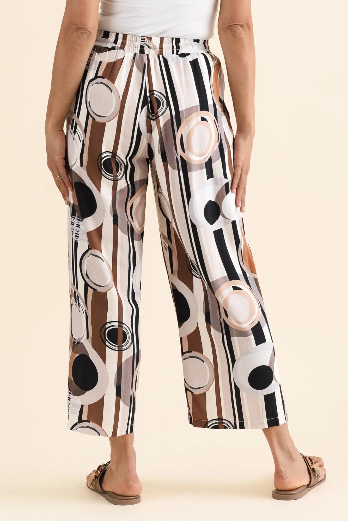 Minnelli Tan Geo Linen Cotton Pants - Image 4