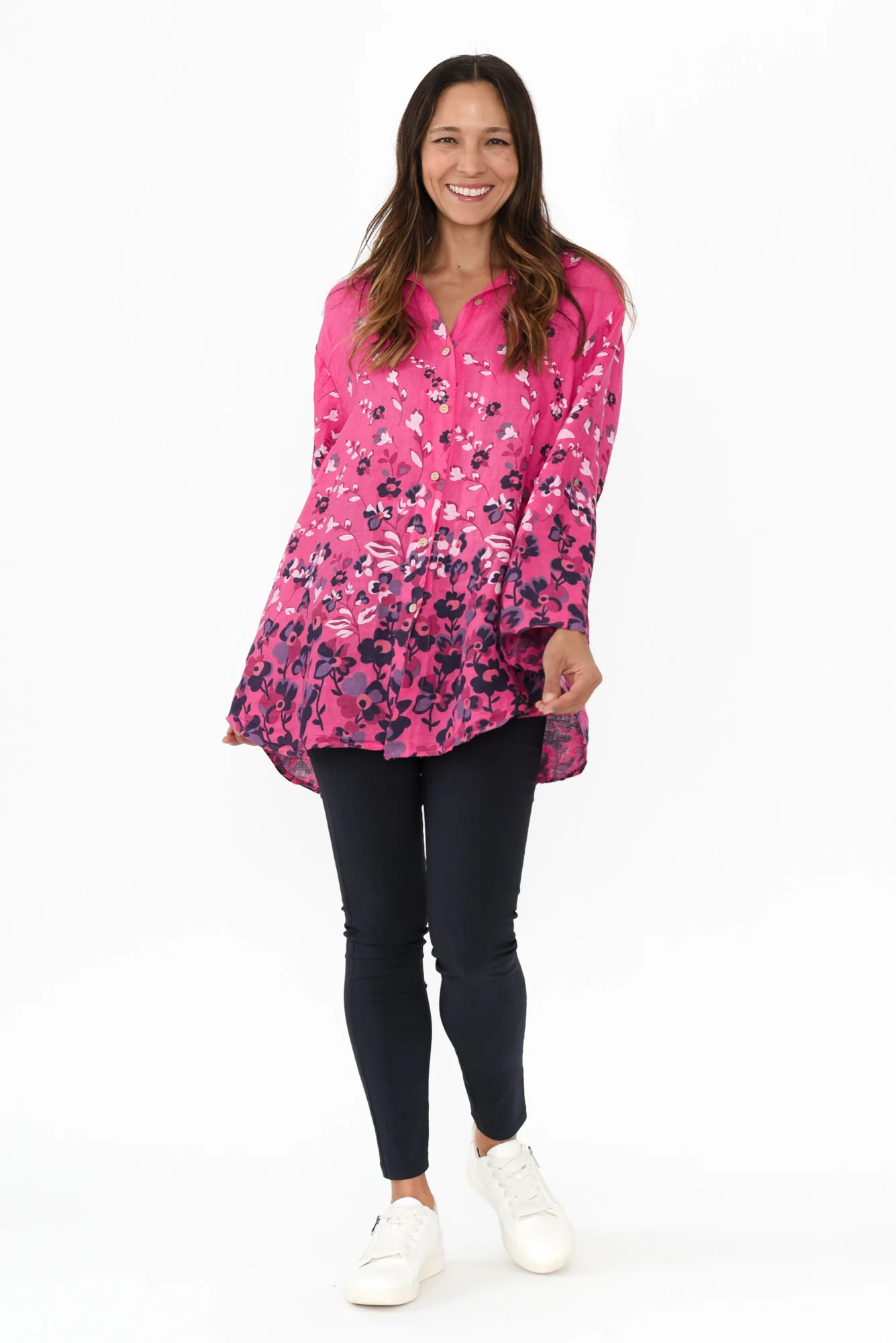Mira Fuchsia Floral Linen Shirt - Image 2