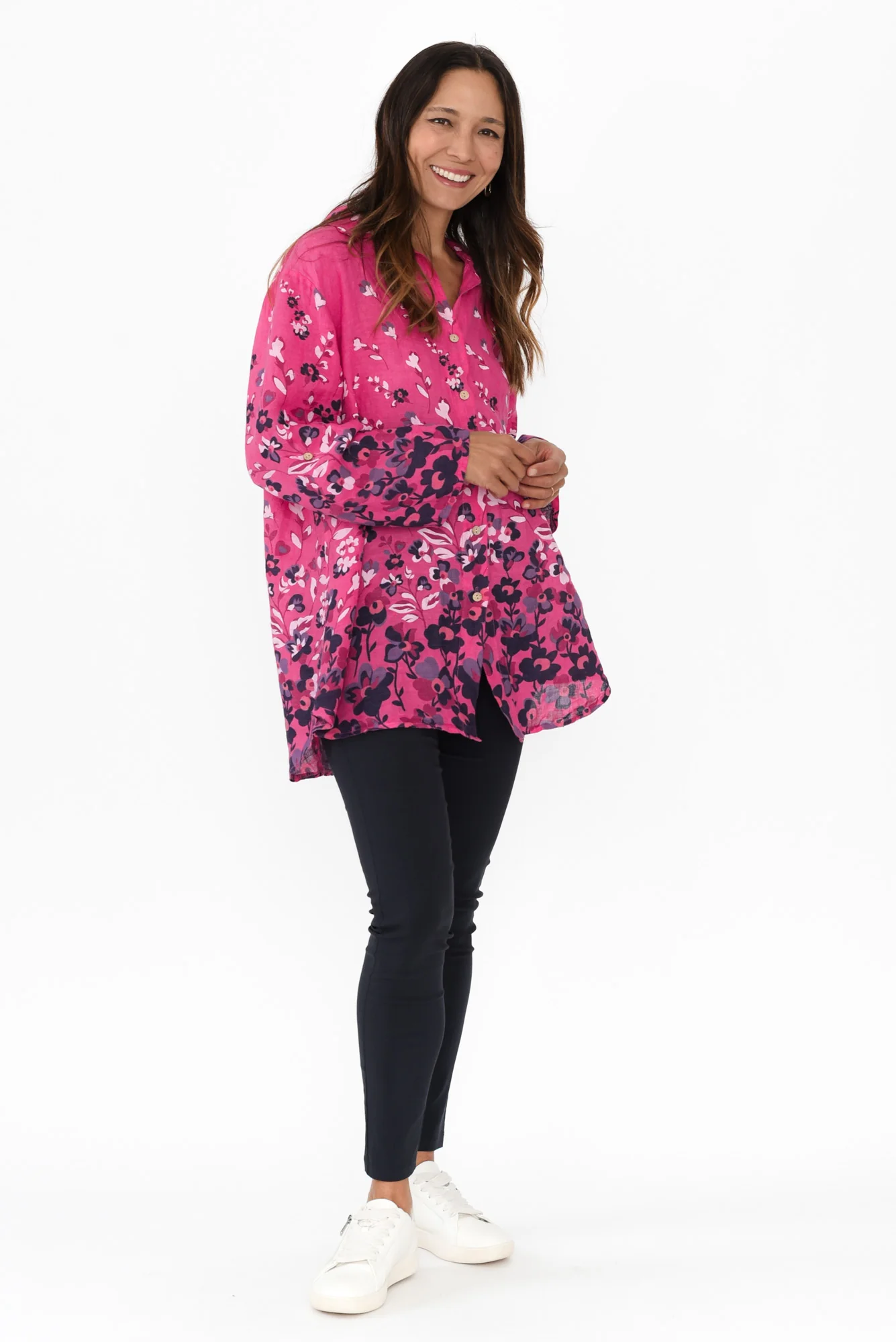 Mira Fuchsia Floral Linen Shirt - Image 6