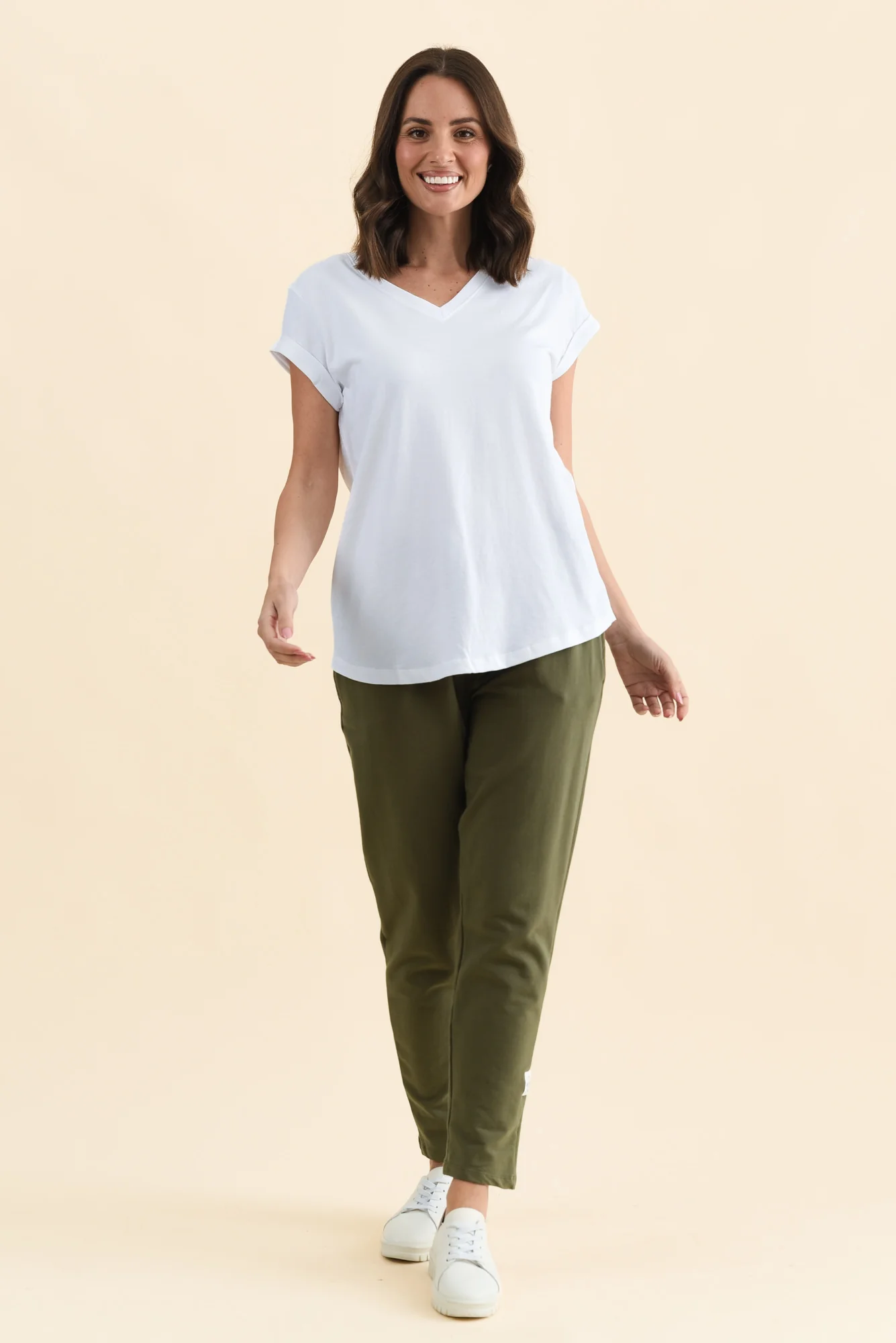 Monte White Cotton Vee Tee - Image 6