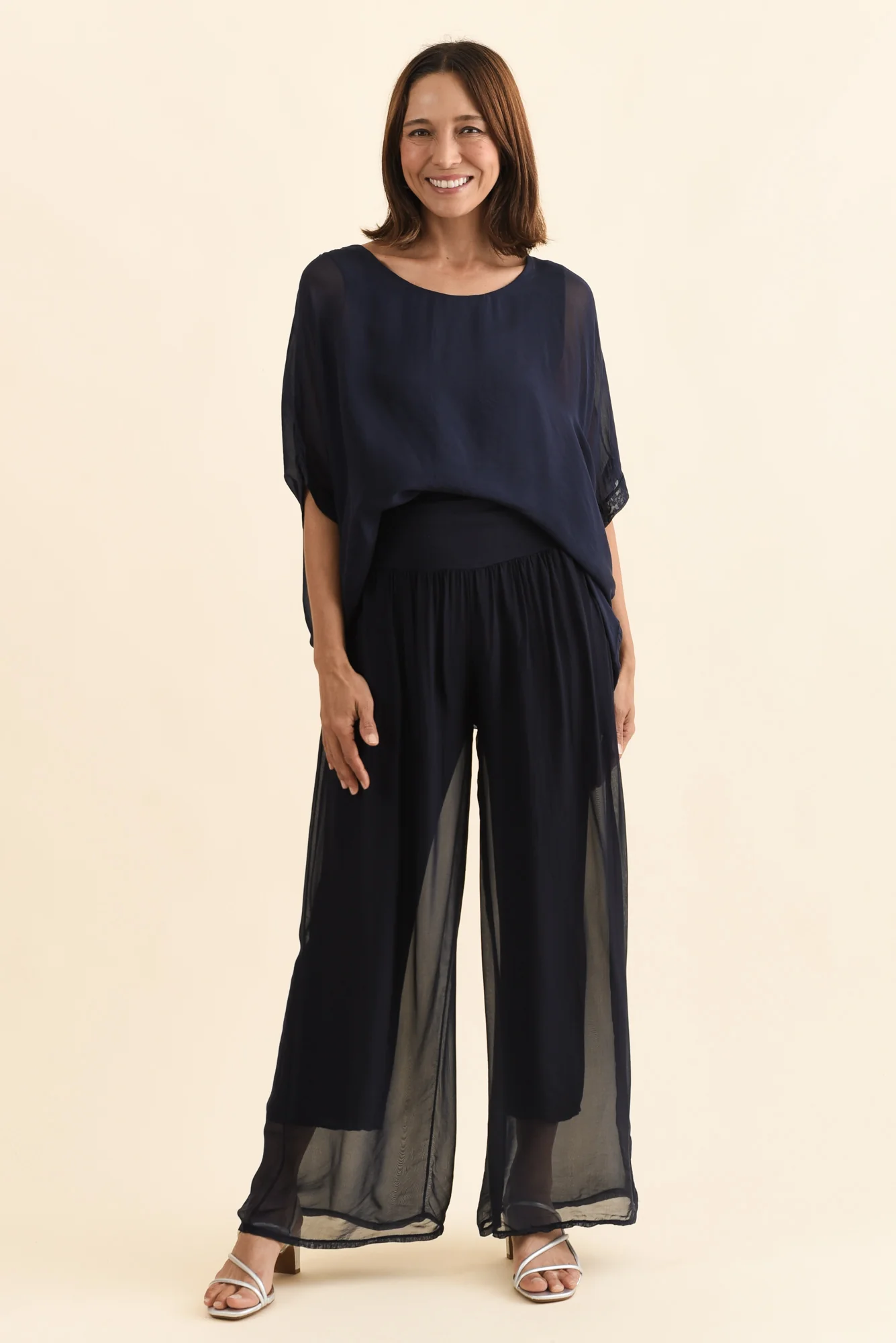 Mora Navy Silk Layer Pants - Image 2