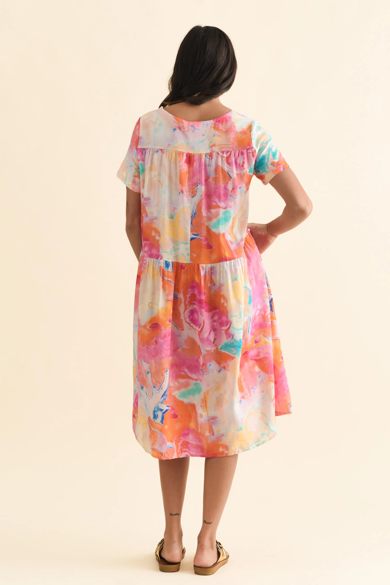 Murano Orange Abstract Cotton Dress - Image 4