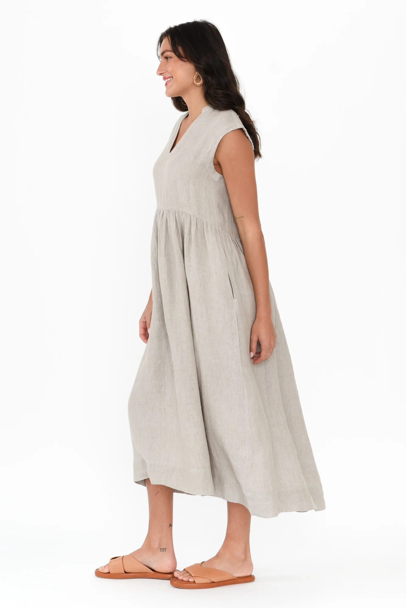 Myra Grey Linen Midi Dress - Image 3