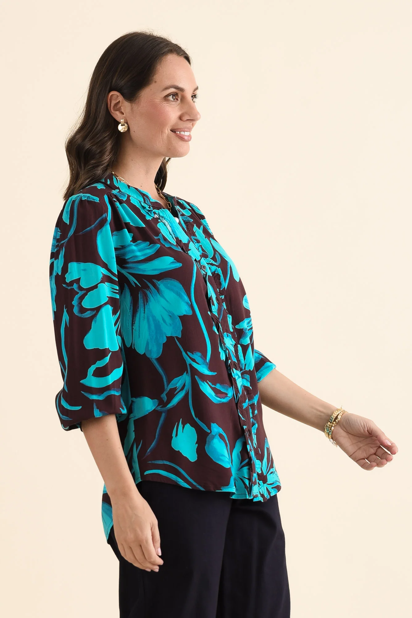 Myth Blue Floral Frill Blouse - Image 3
