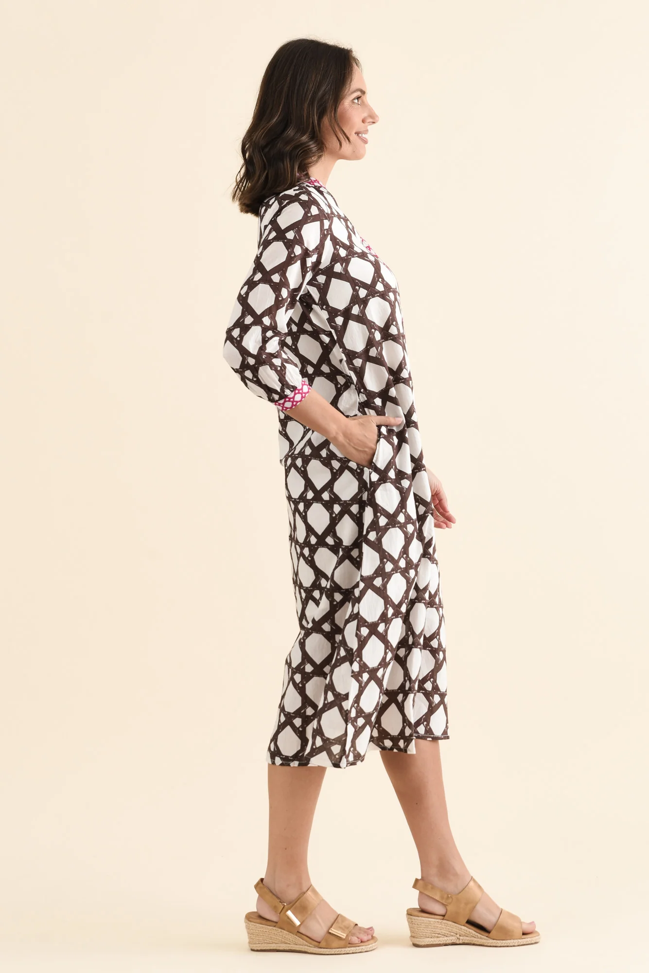 Nagala Chocolate Geo Cotton Tie Dress - Image 3