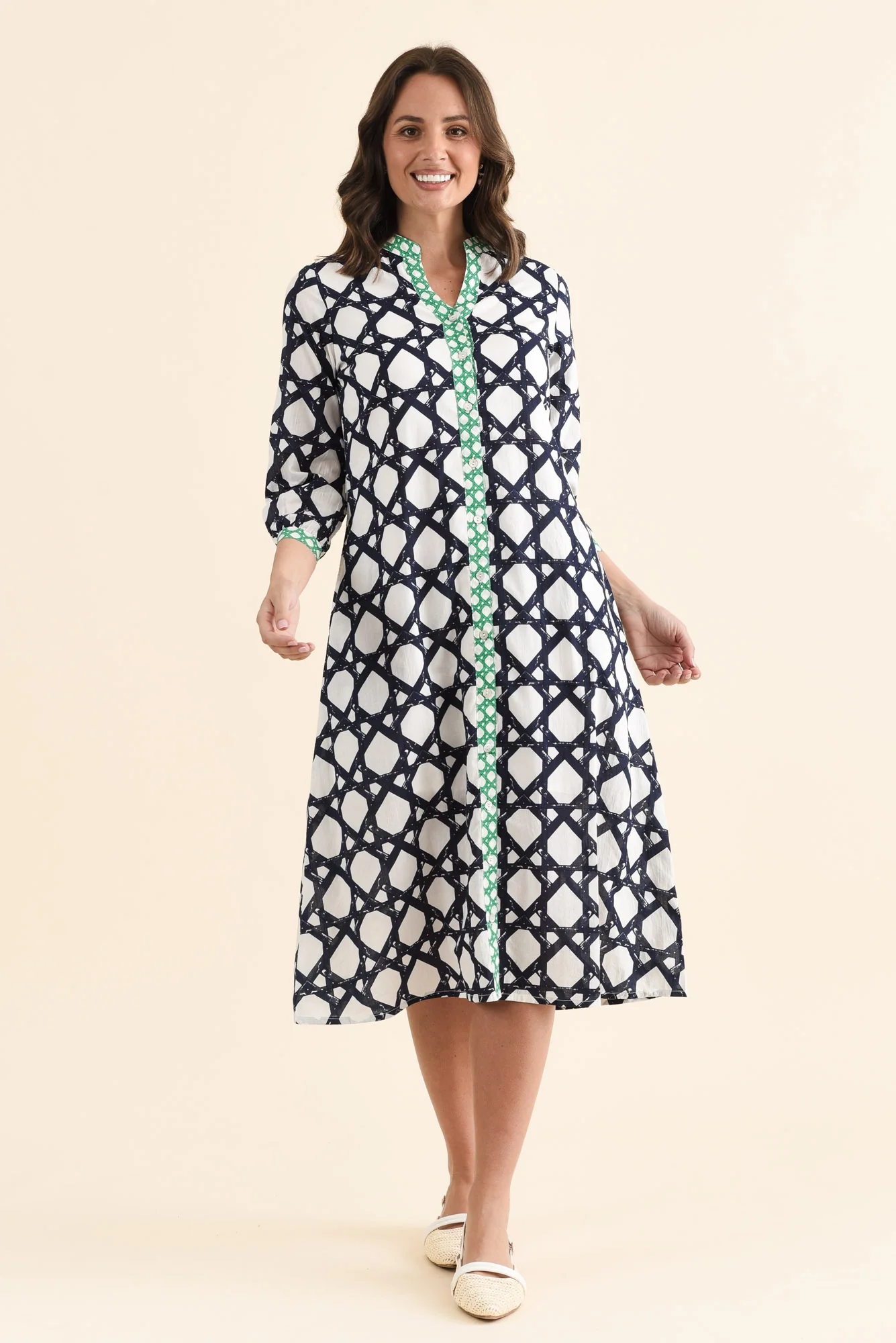 Nagala Navy Geo Cotton Tie Dress - Image 6