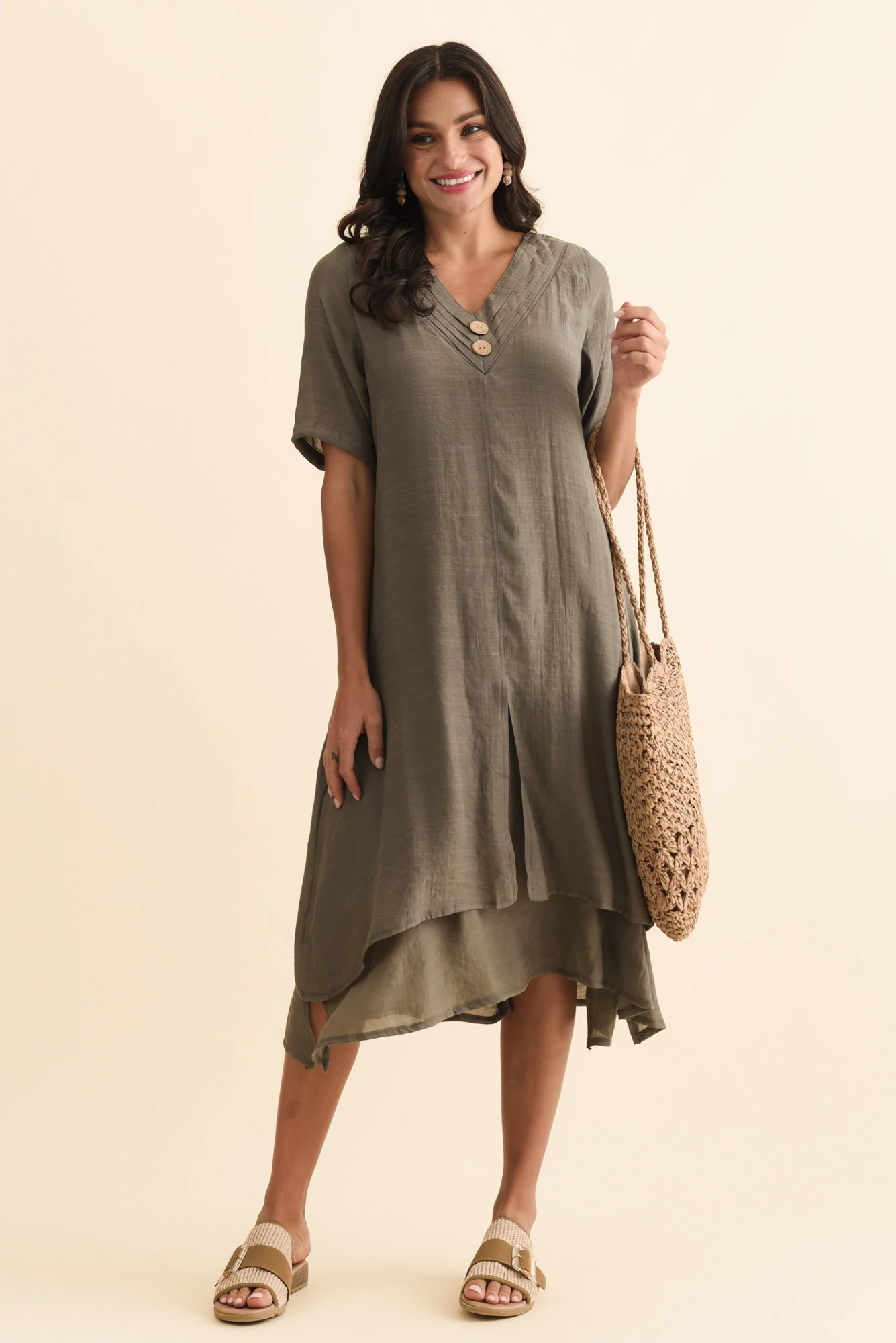 Nala Khaki Layers Dress