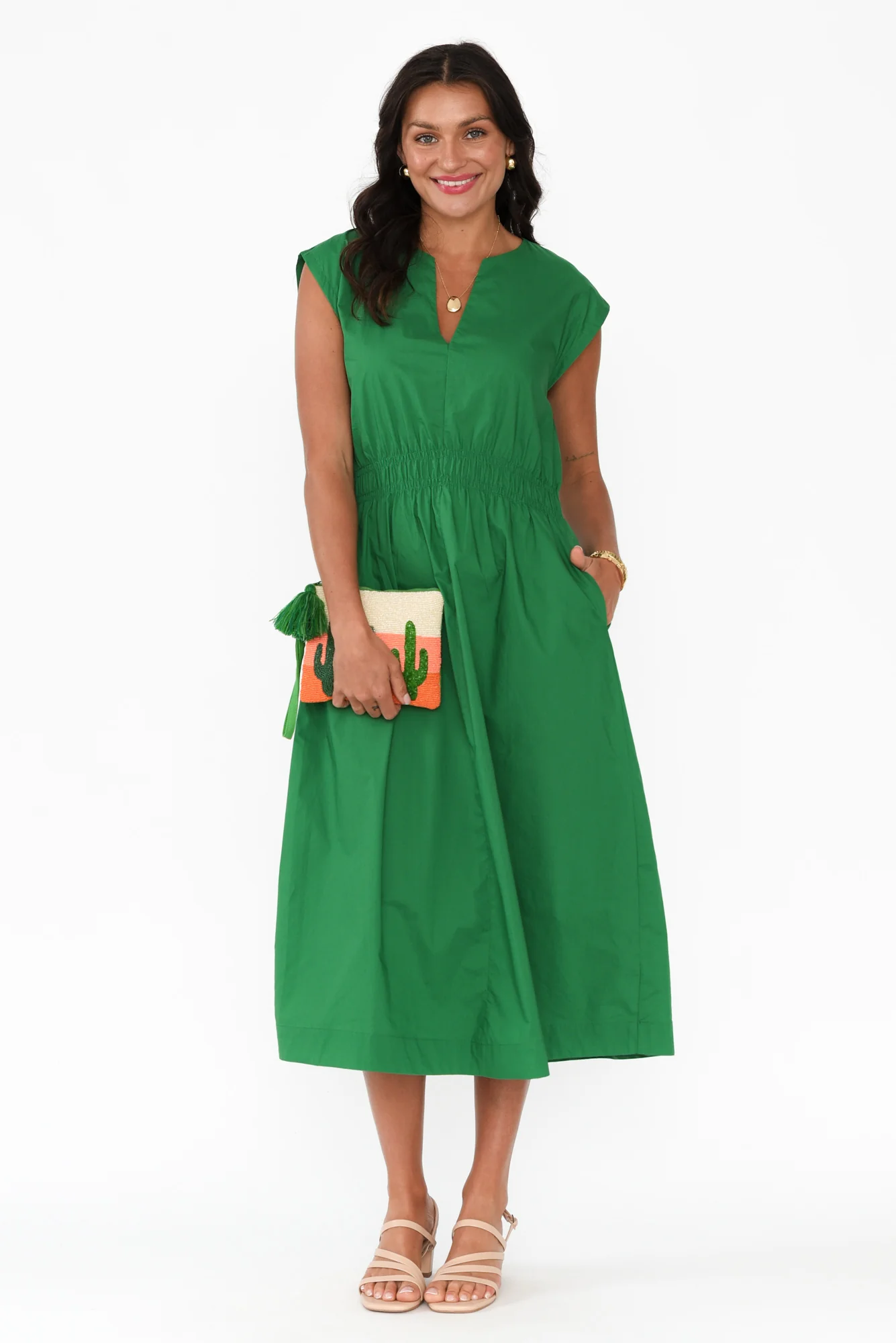 Nelly Green Cotton Midi Dress