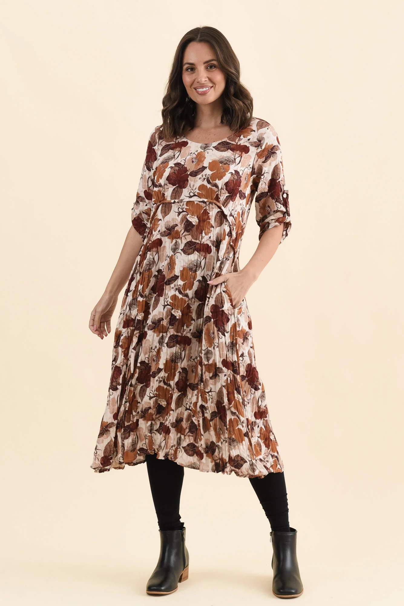 Nessa Brown Flower Crescent Dress - Image 3