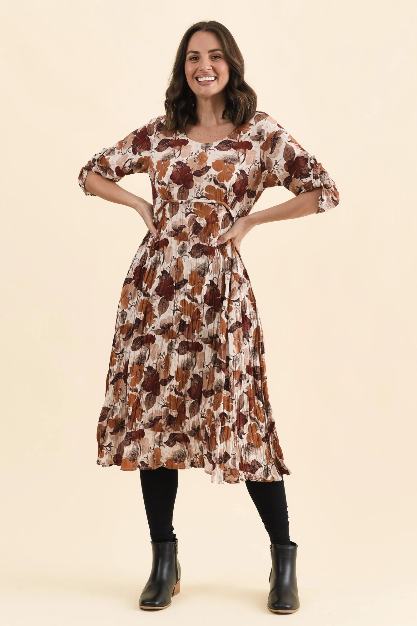 Nessa Brown Flower Crescent Dress - Image 7