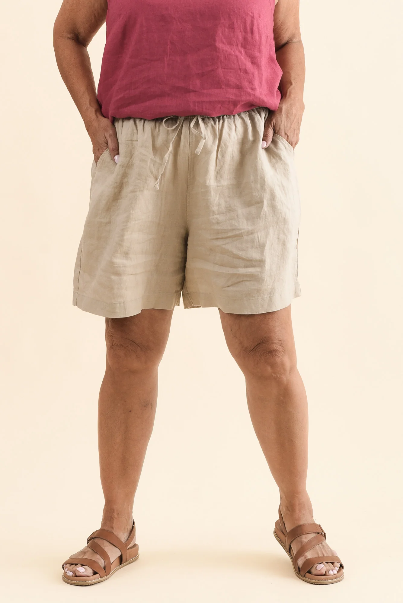 Nirah Beige Linen Pocket Shorts - Image 7