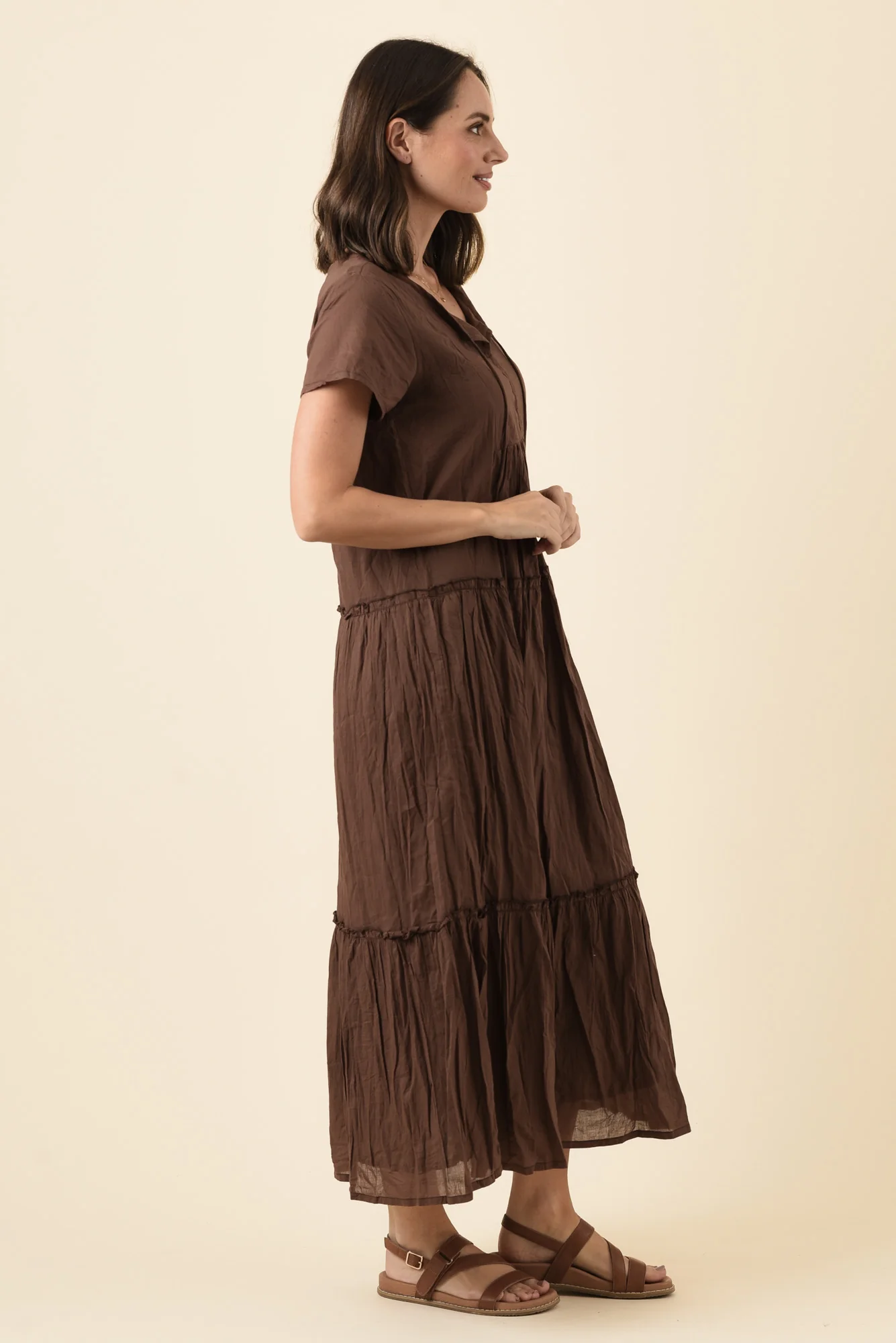 Nona Chocolate Crinkle Cotton Maxi Dress - Image 3