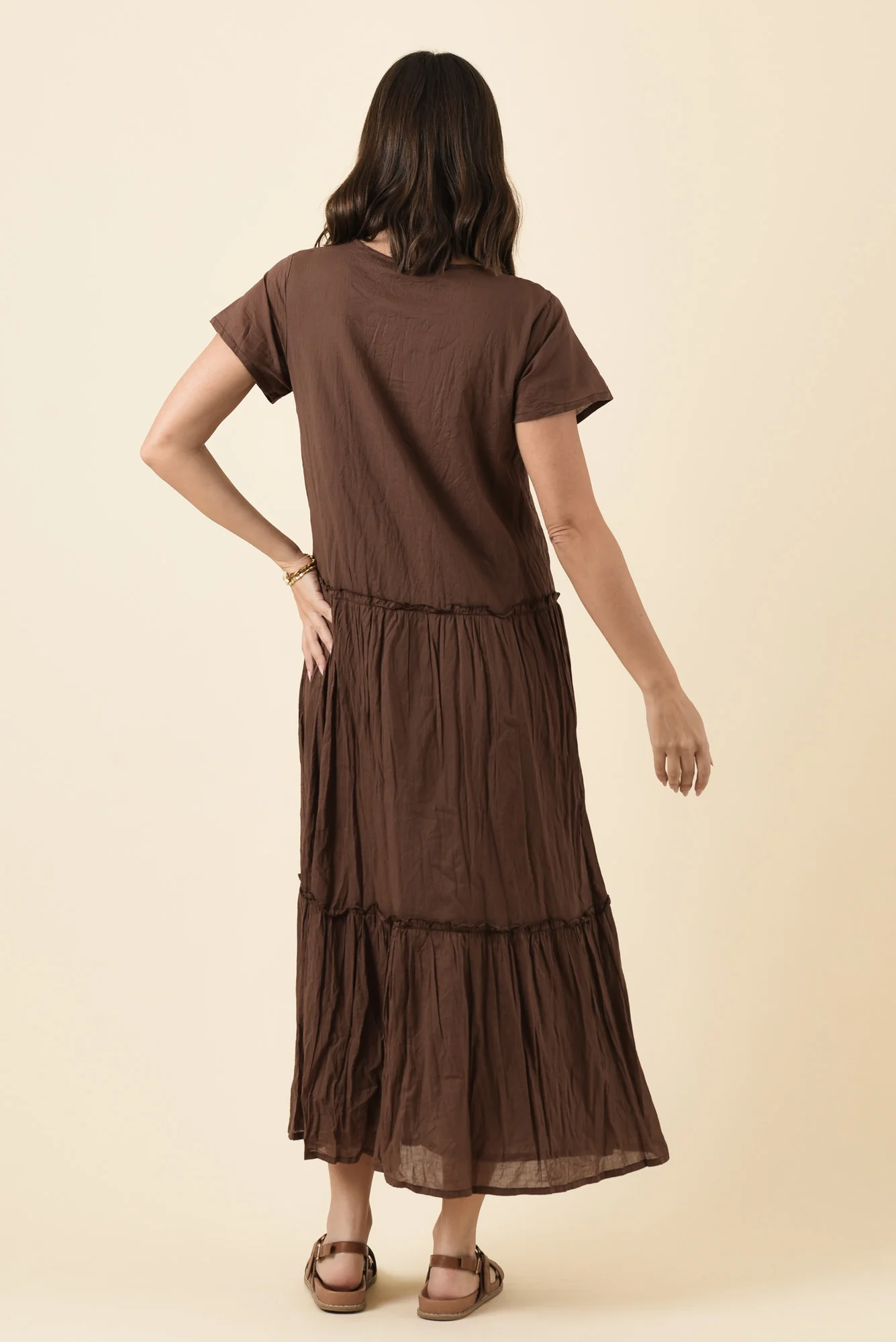Nona Chocolate Crinkle Cotton Maxi Dress - Image 4