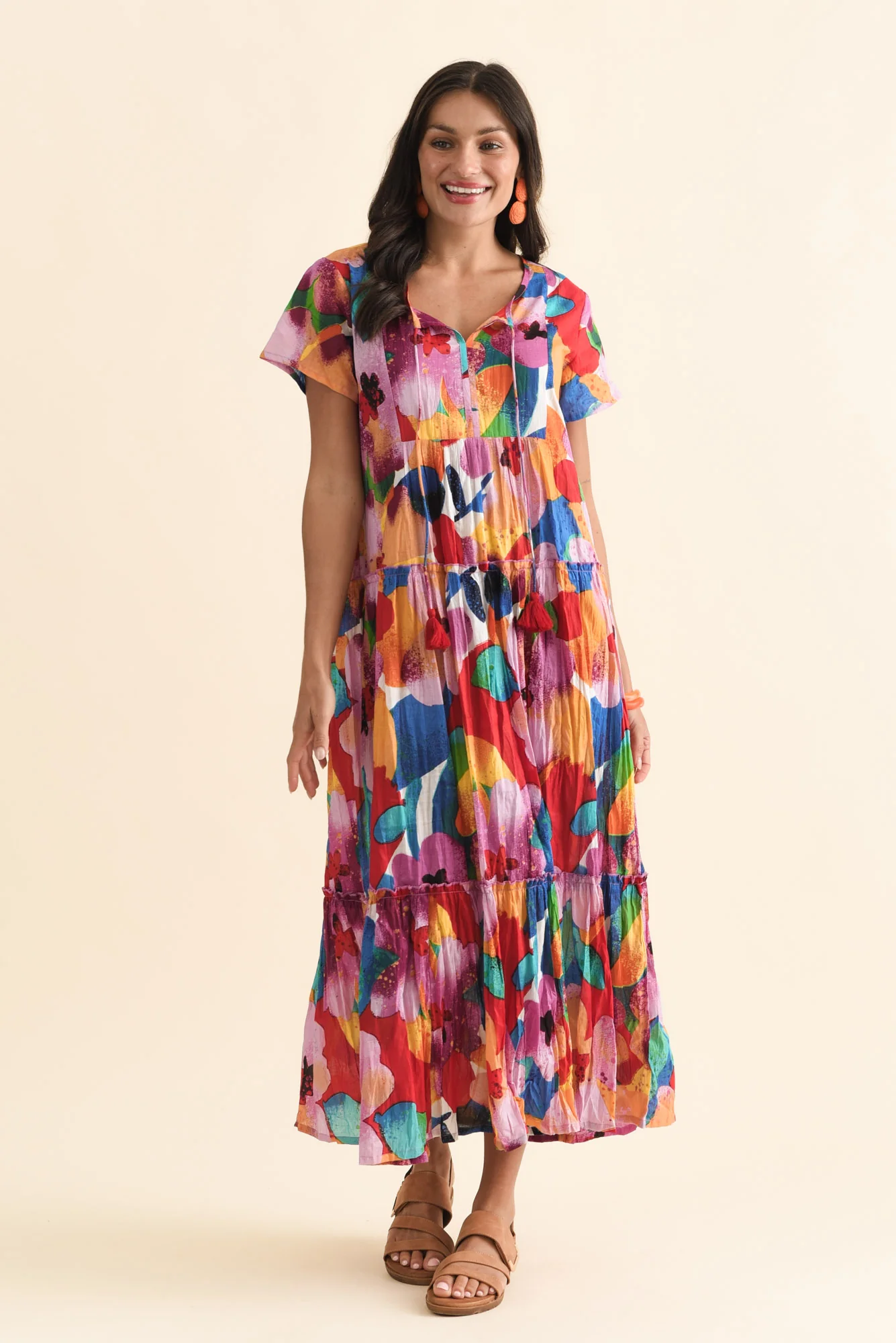 Nona Pink Bloom Crinkle Cotton Maxi Dress - Image 3