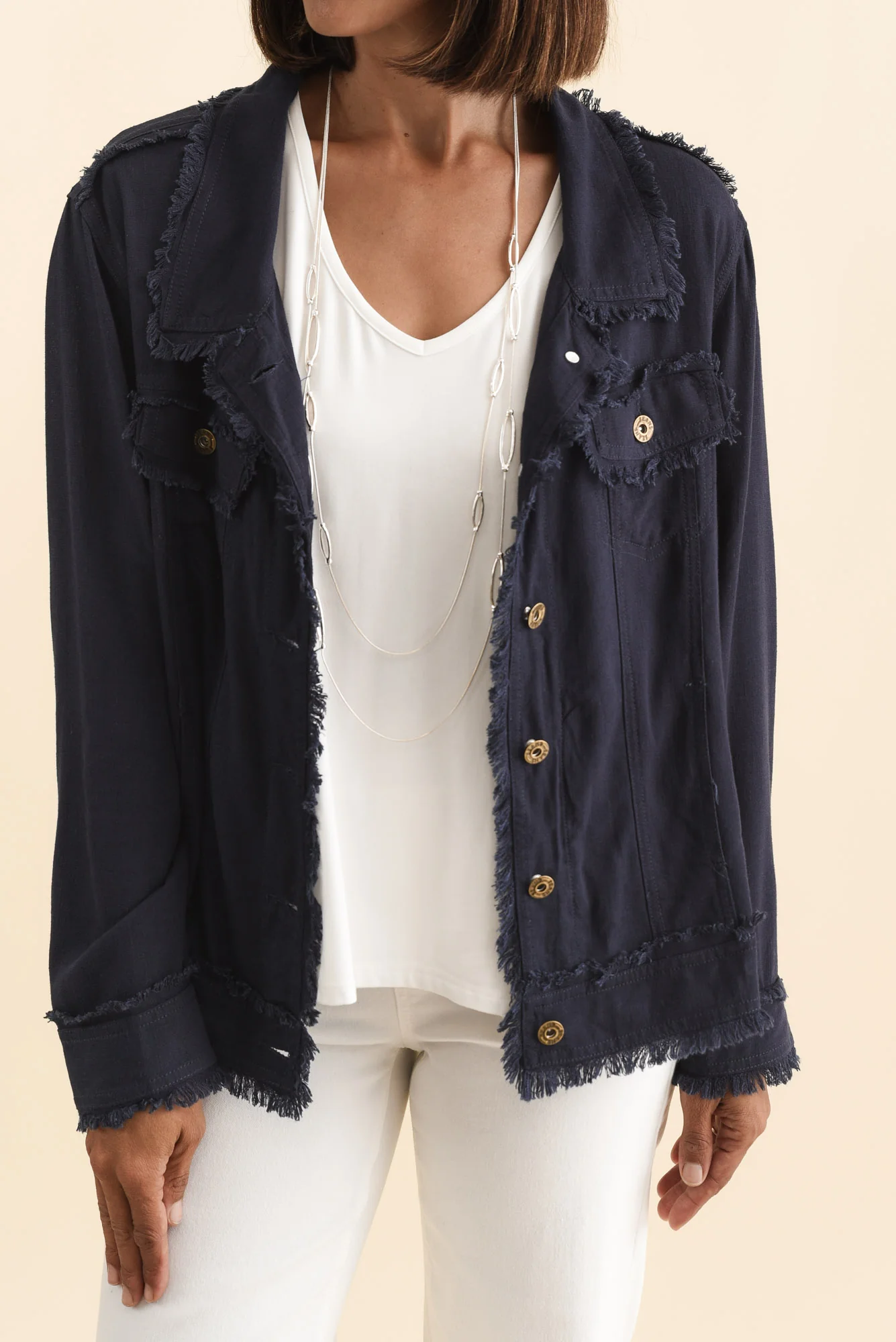 Oakley Navy Linen Frayed Jacket - Image 6