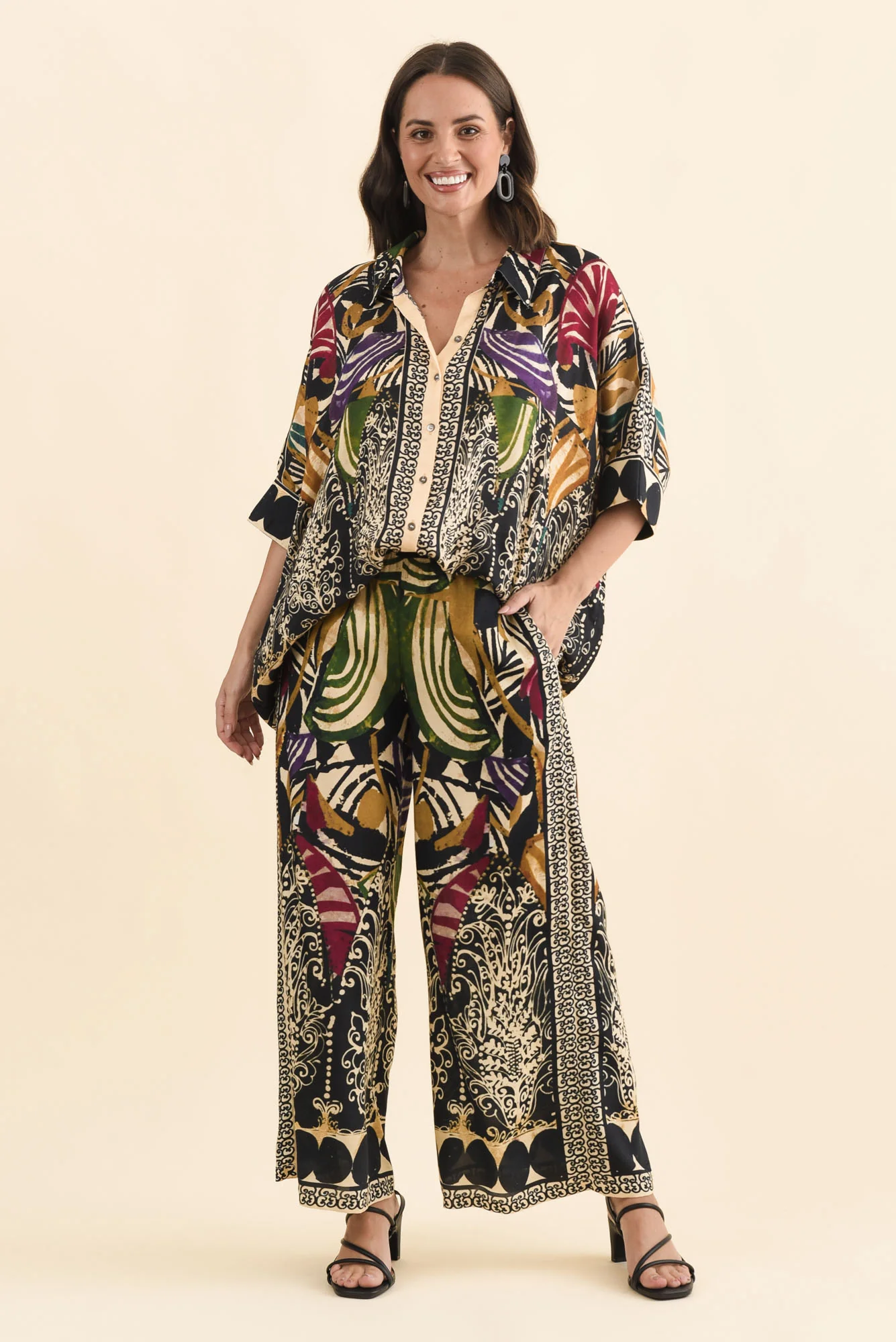 Odia Green Mosaic Wide Leg Pants - Image 6