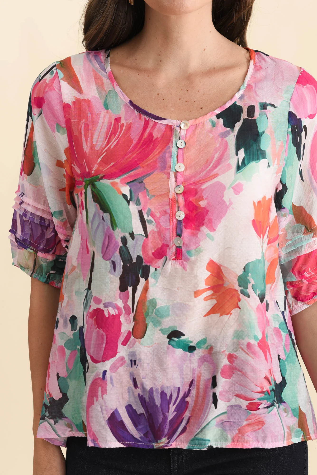 Paden Pink Floral Button Top - Image 5