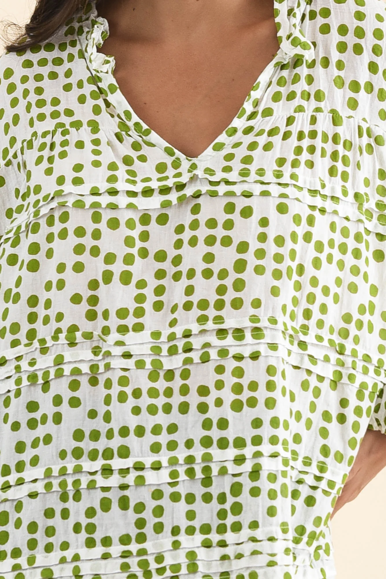 Palmer Green Spot Cotton Long Sleeve Top - Image 5