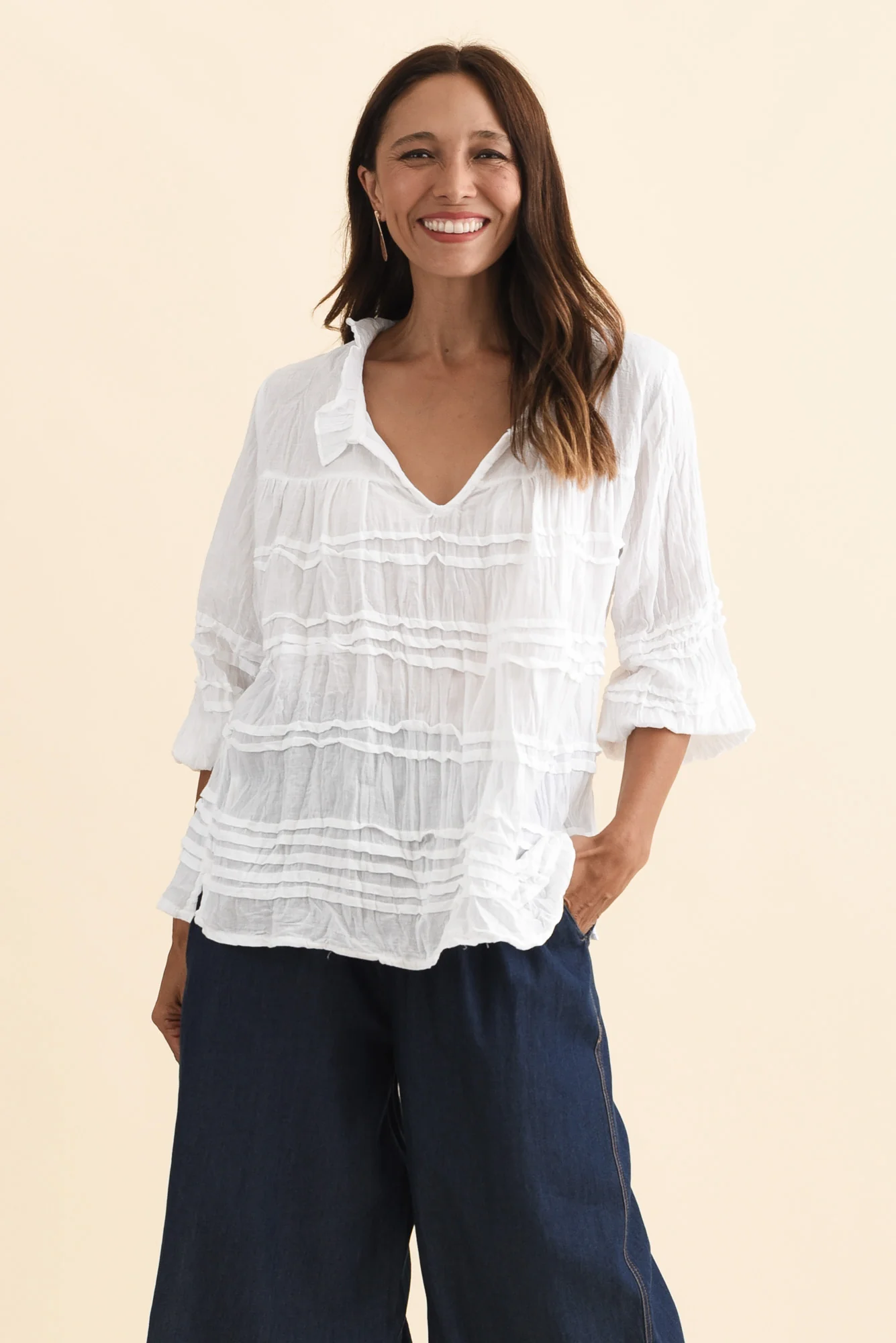 Palmer White Cotton Long Sleeve Top - Image 2