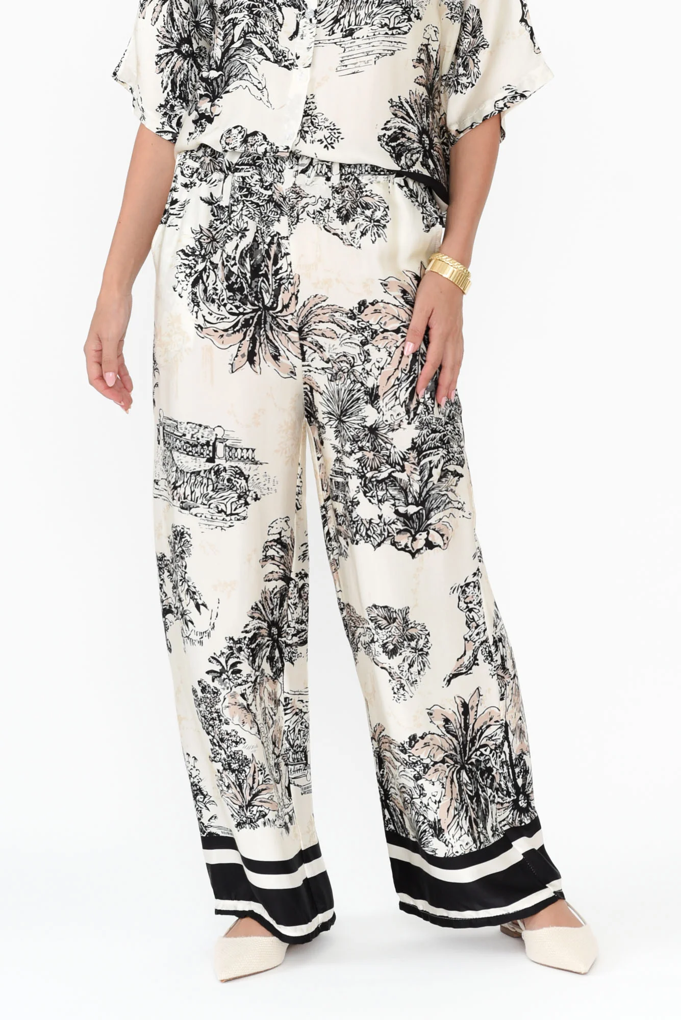 Persephone Natural Jungle Wide Leg Pants