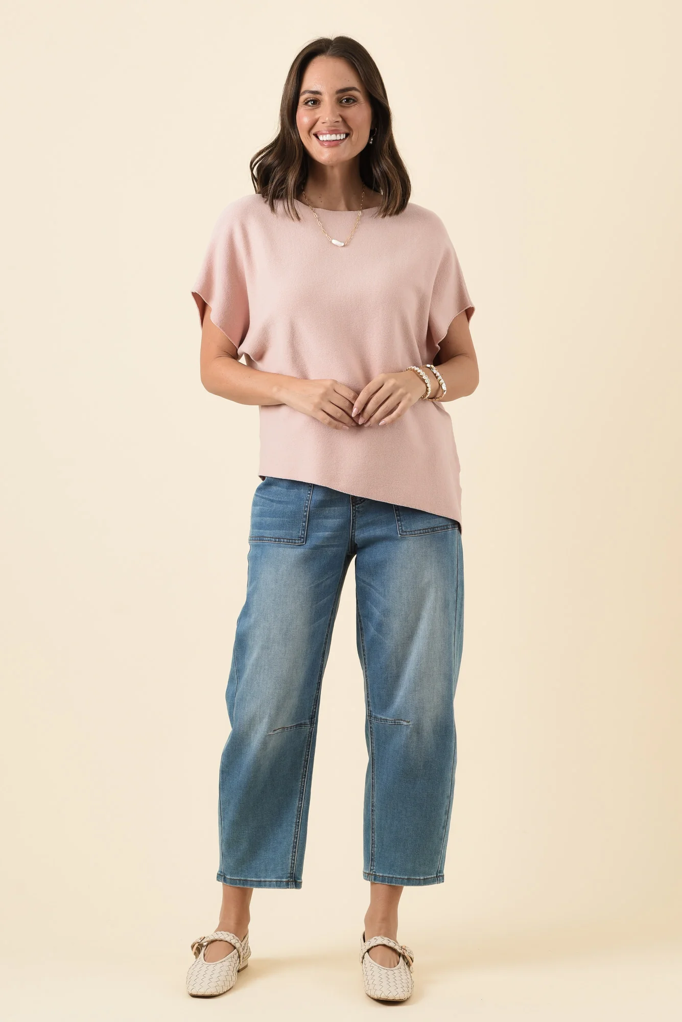 Petra Blush Cotton Blend Knit Top - Image 3
