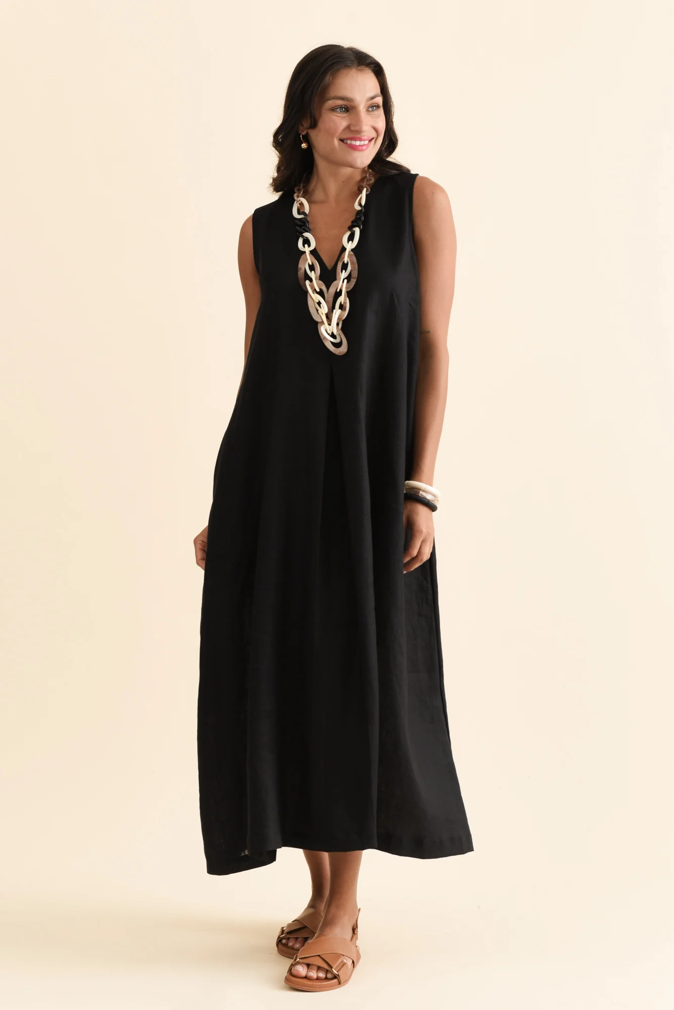 Phoebe Black Linen Midi Dress - Image 6