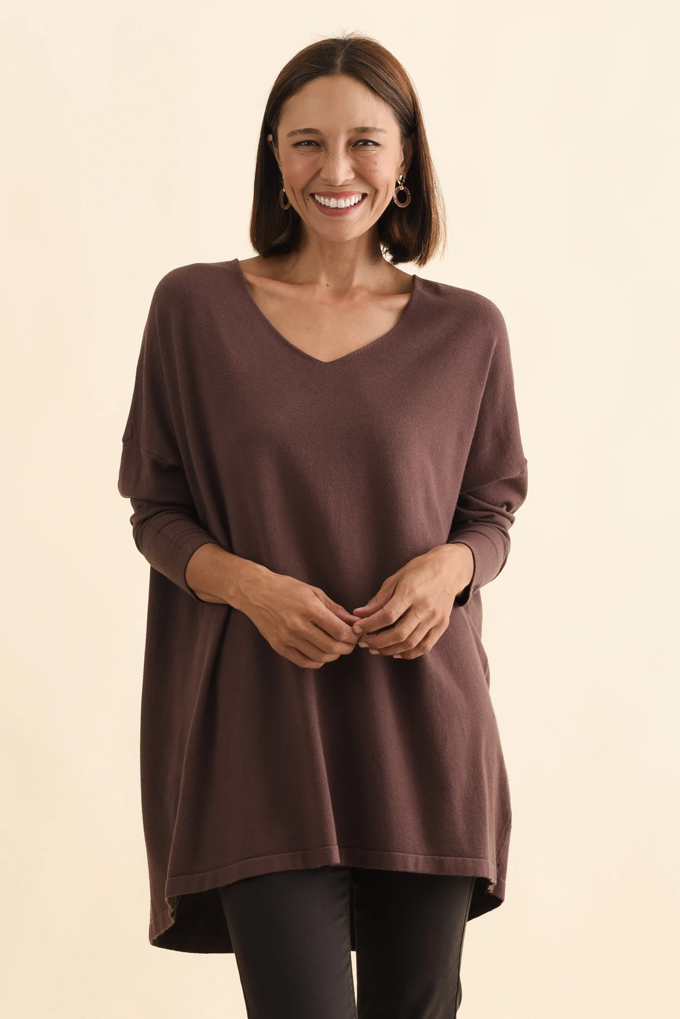 Piper Brown V Neck Knit Jumper - Image 2