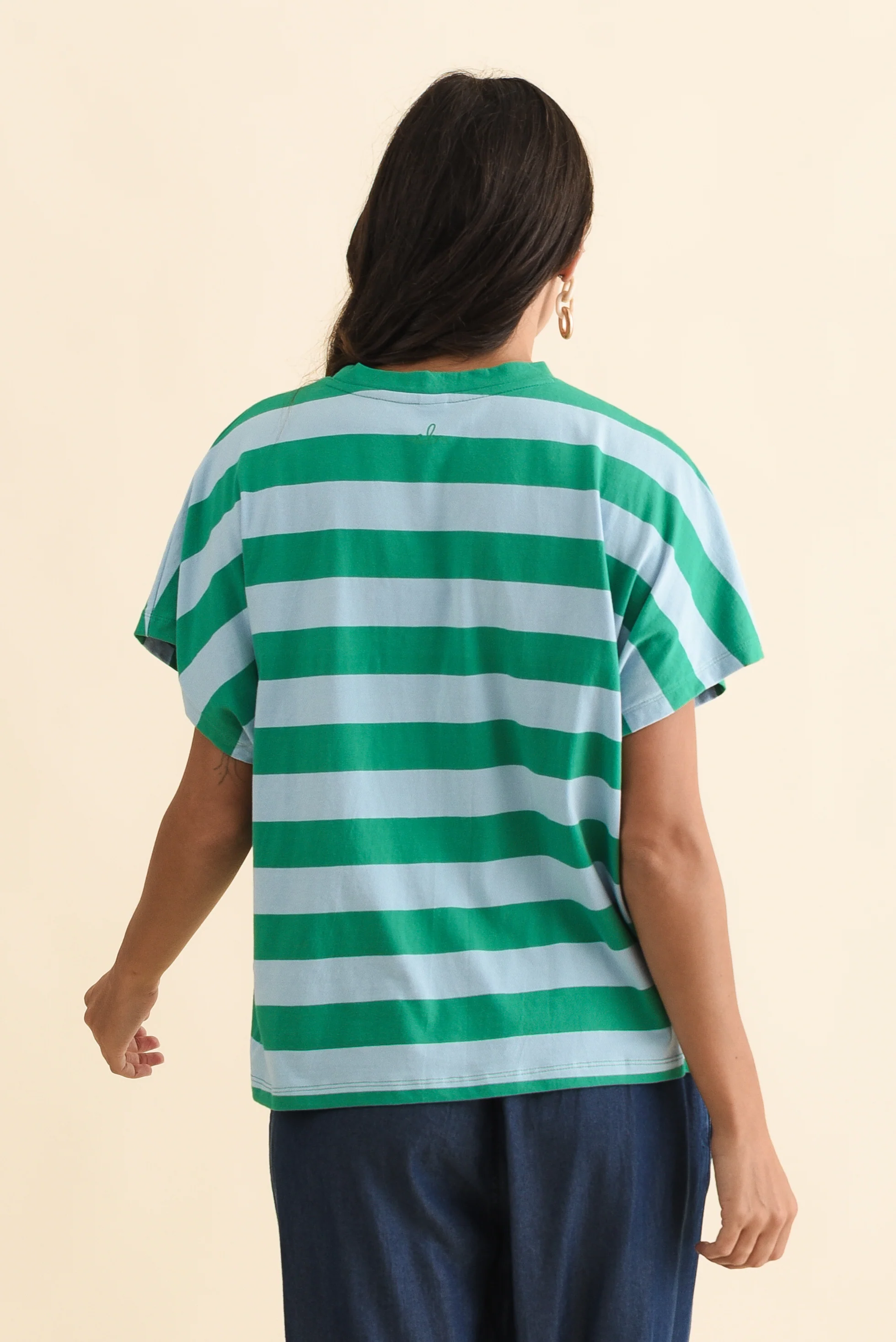 Poet Teal Stripe Cotton Tee - Image 4