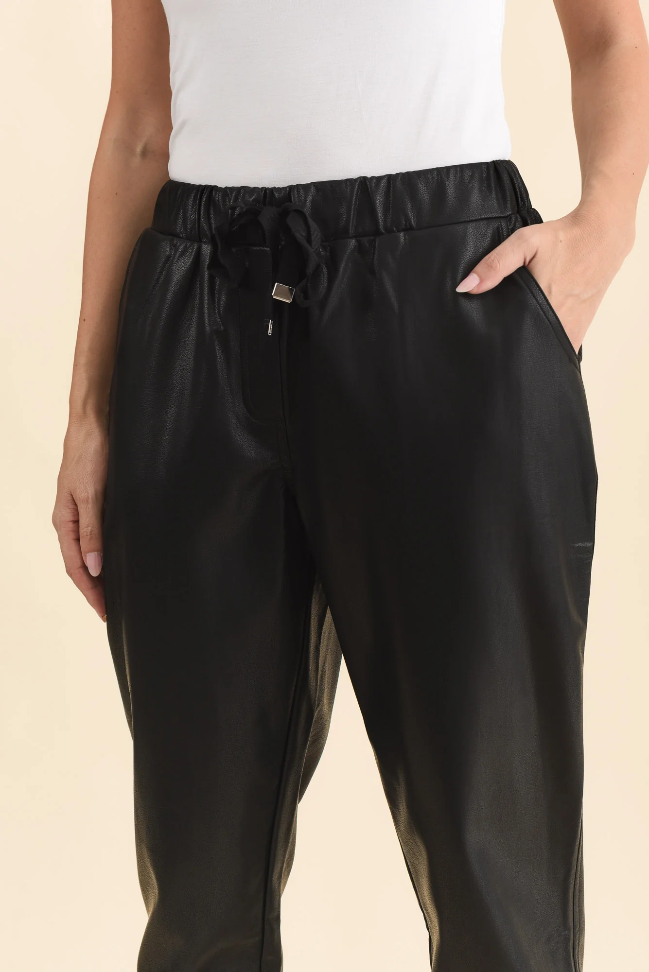 Poppy Black Faux Leather Pants - Image 6
