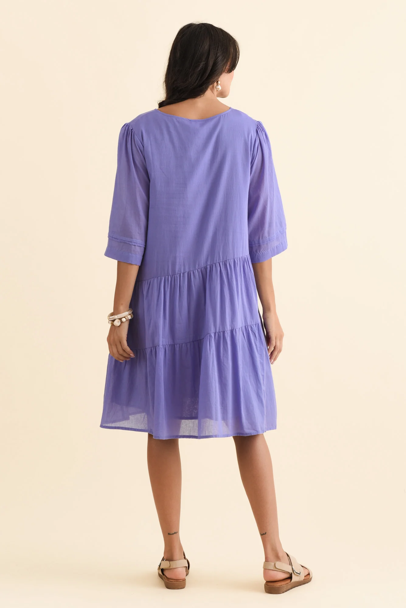 Portia Purple Cotton Asymmetrical Dress - Image 5