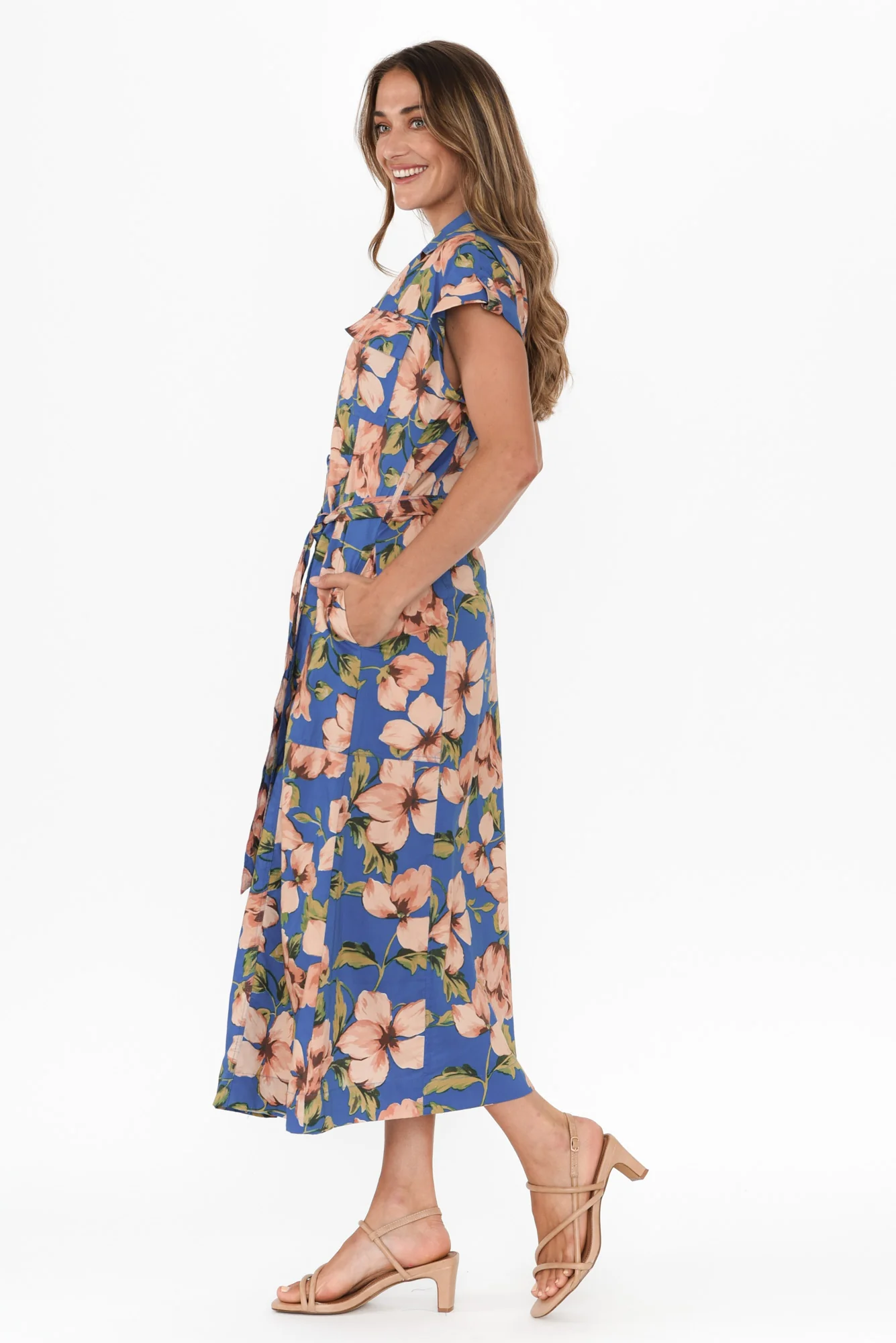 Porto Blue Floral Cotton Tie Dress - Image 4