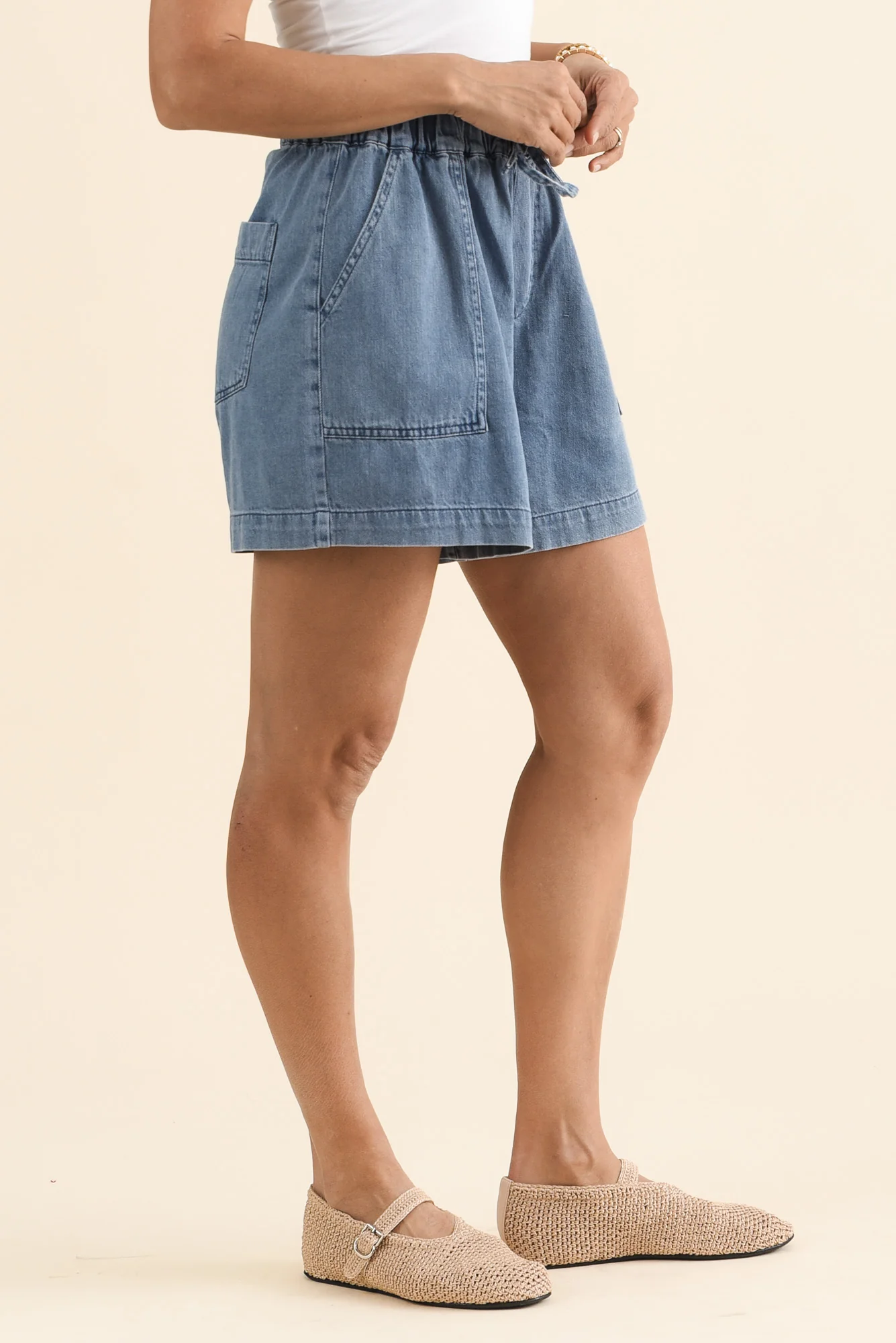 Quinn Blue Denim Pocket Shorts - Image 3