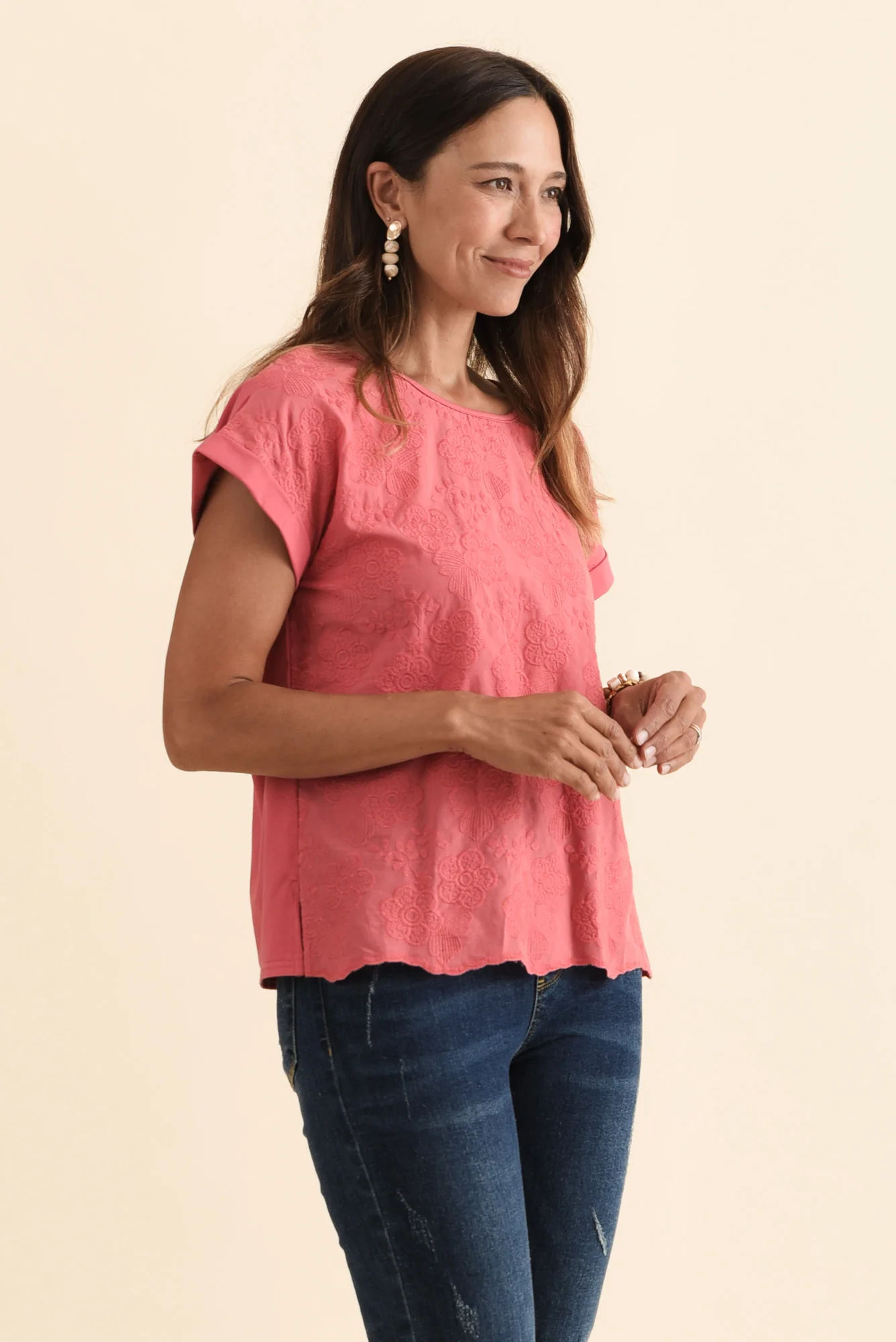 Raewyn Berry Flower Embroidered Cotton Top - Image 3