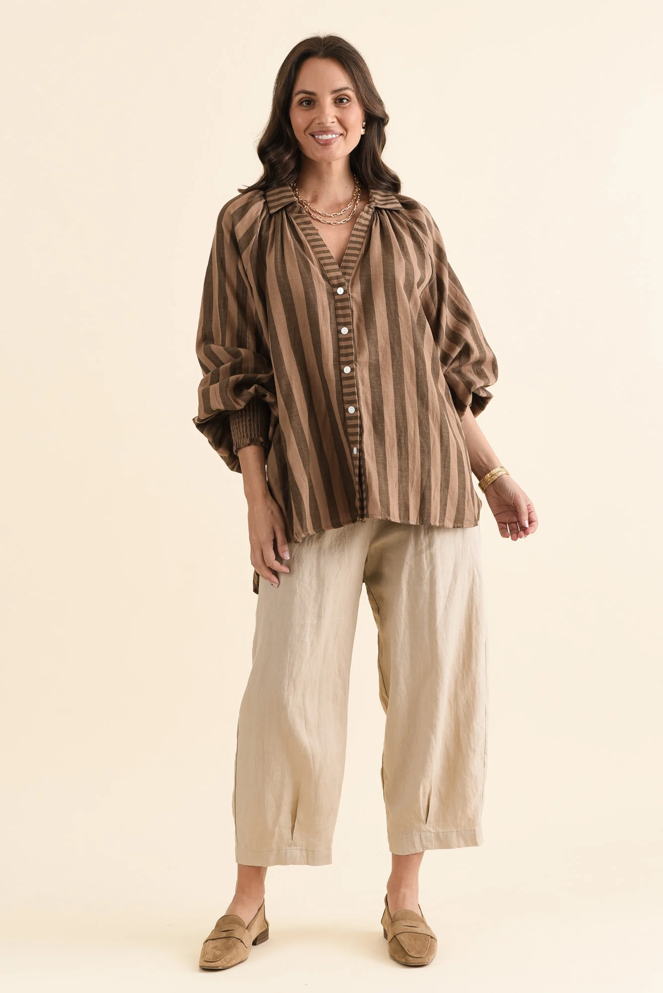 Raya Chocolate Stripe Cotton Shirt - Image 6