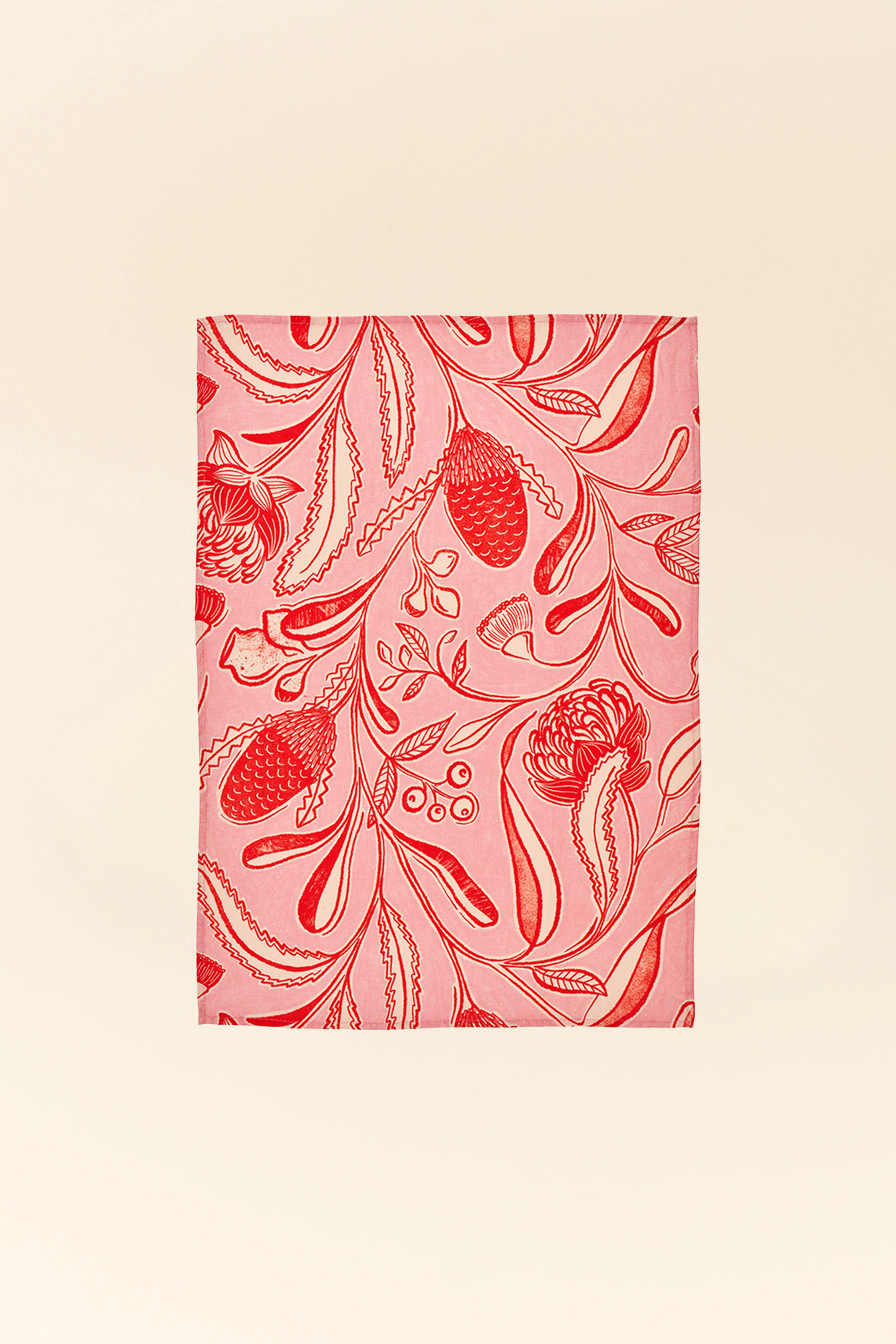 Red Trailing Natives Linen Tea Towel