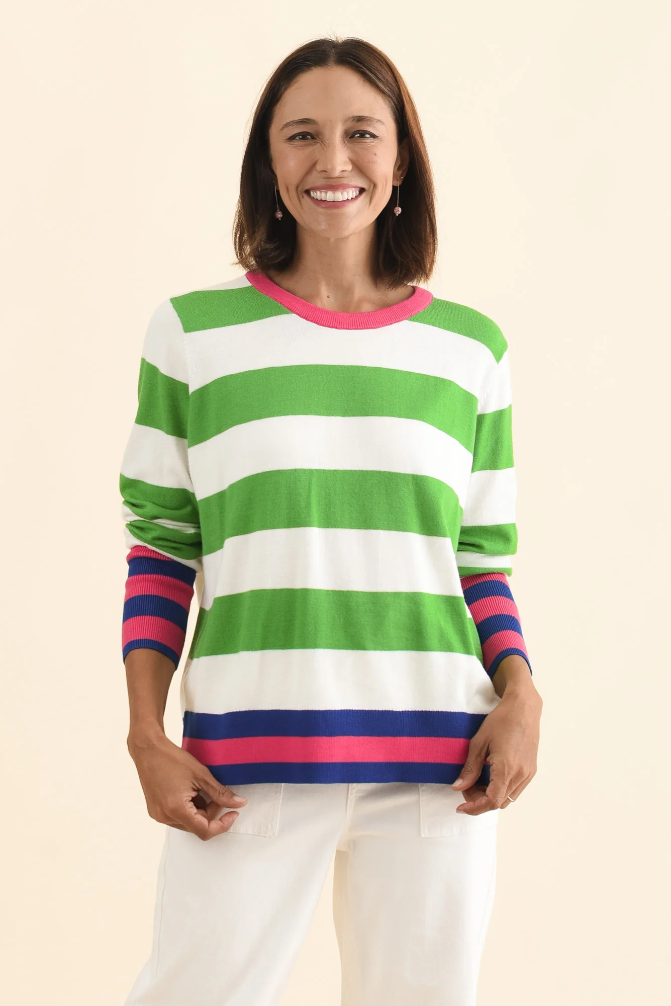 Reggie Green Stripe Long Sleeve Knit Top - Image 2