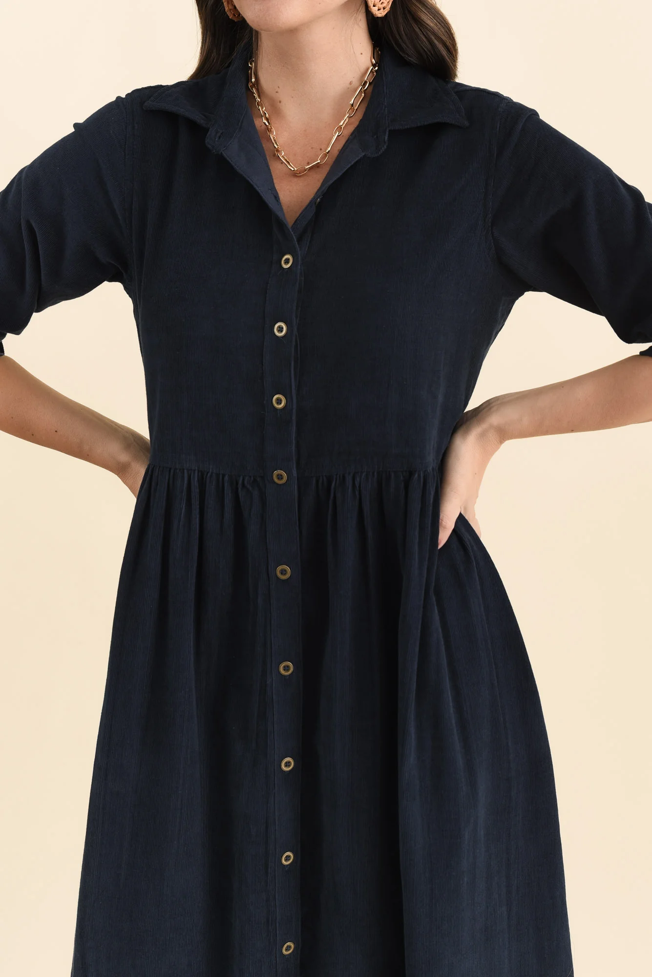 Rellie Navy Cotton Corduroy Dress - Image 5