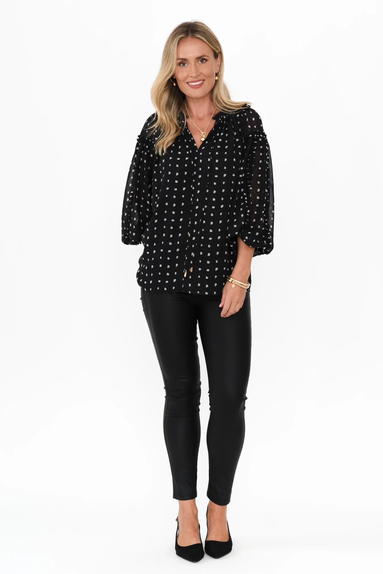 Ritz Black Spot V Neck Blouse - Image 2