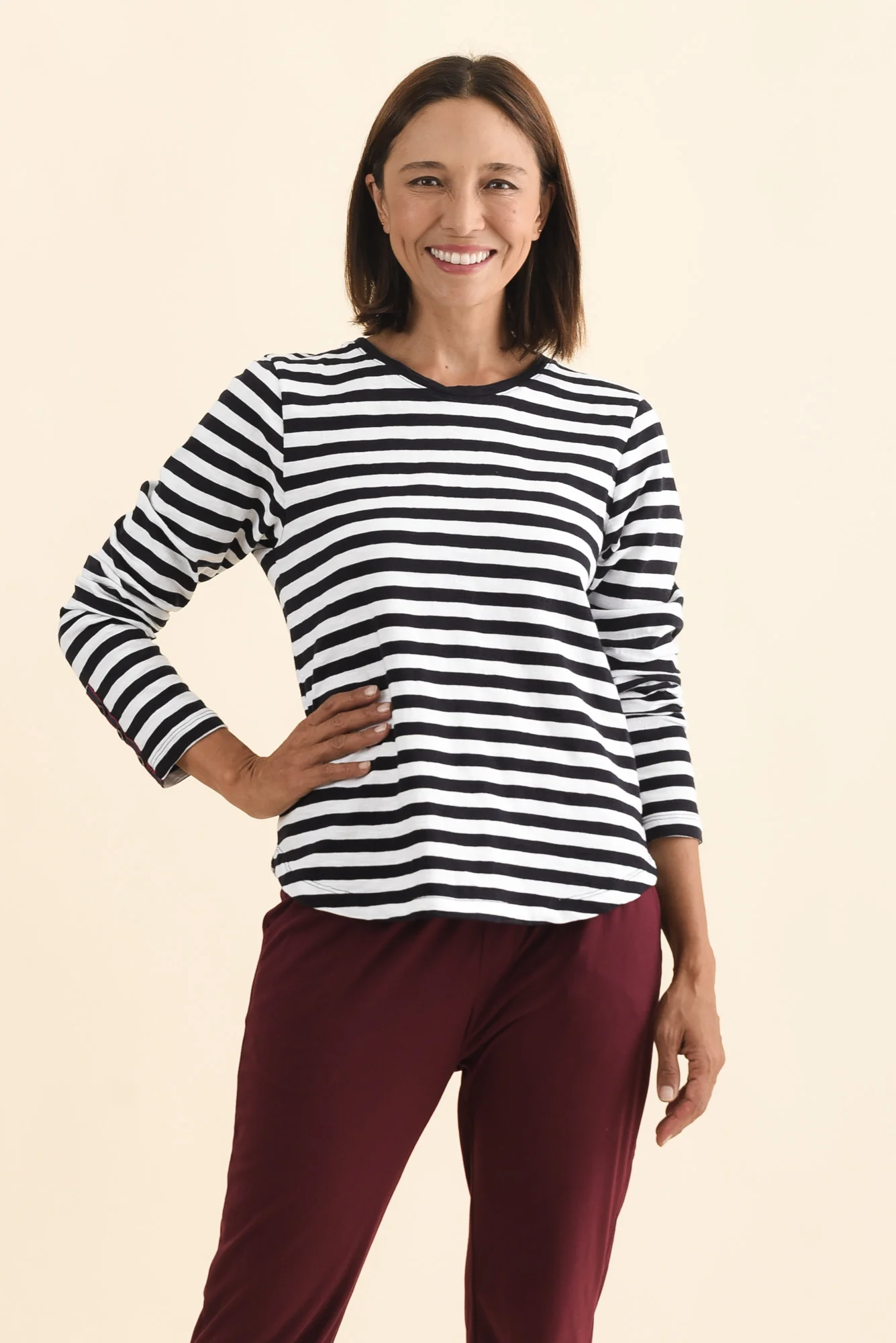 Riviera Navy Stripe Cotton Long Sleeve Tee