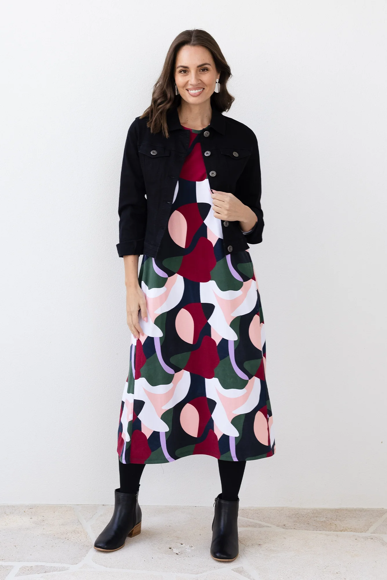 Ronja Red Abstract Cotton Pocket Dress