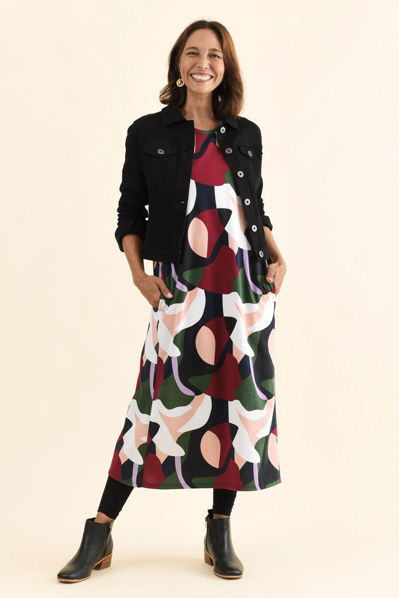 Ronja Red Abstract Cotton Pocket Dress - Image 2