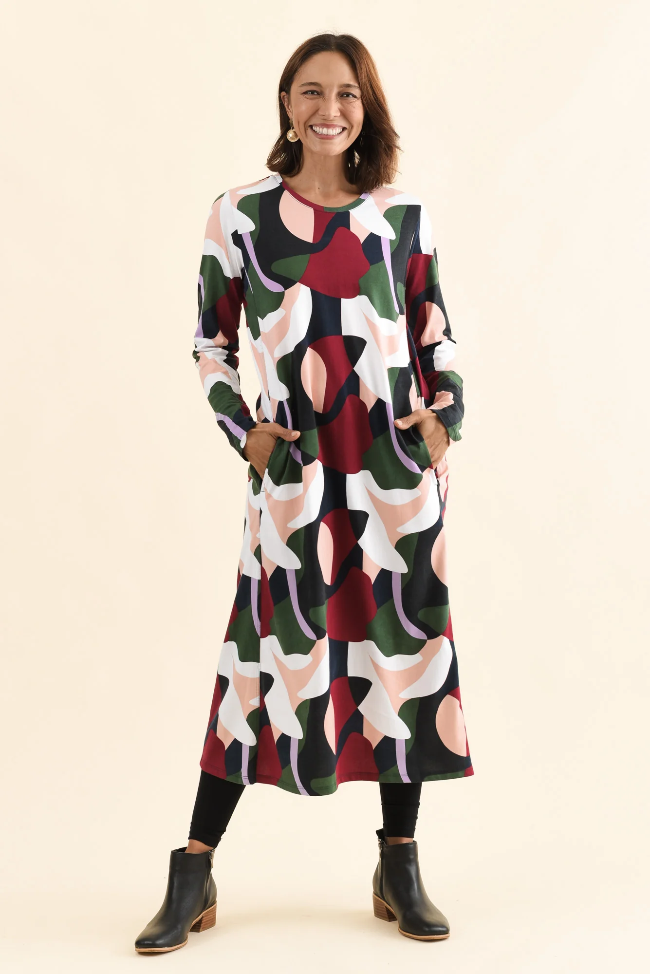 Ronja Red Abstract Cotton Pocket Dress - Image 3