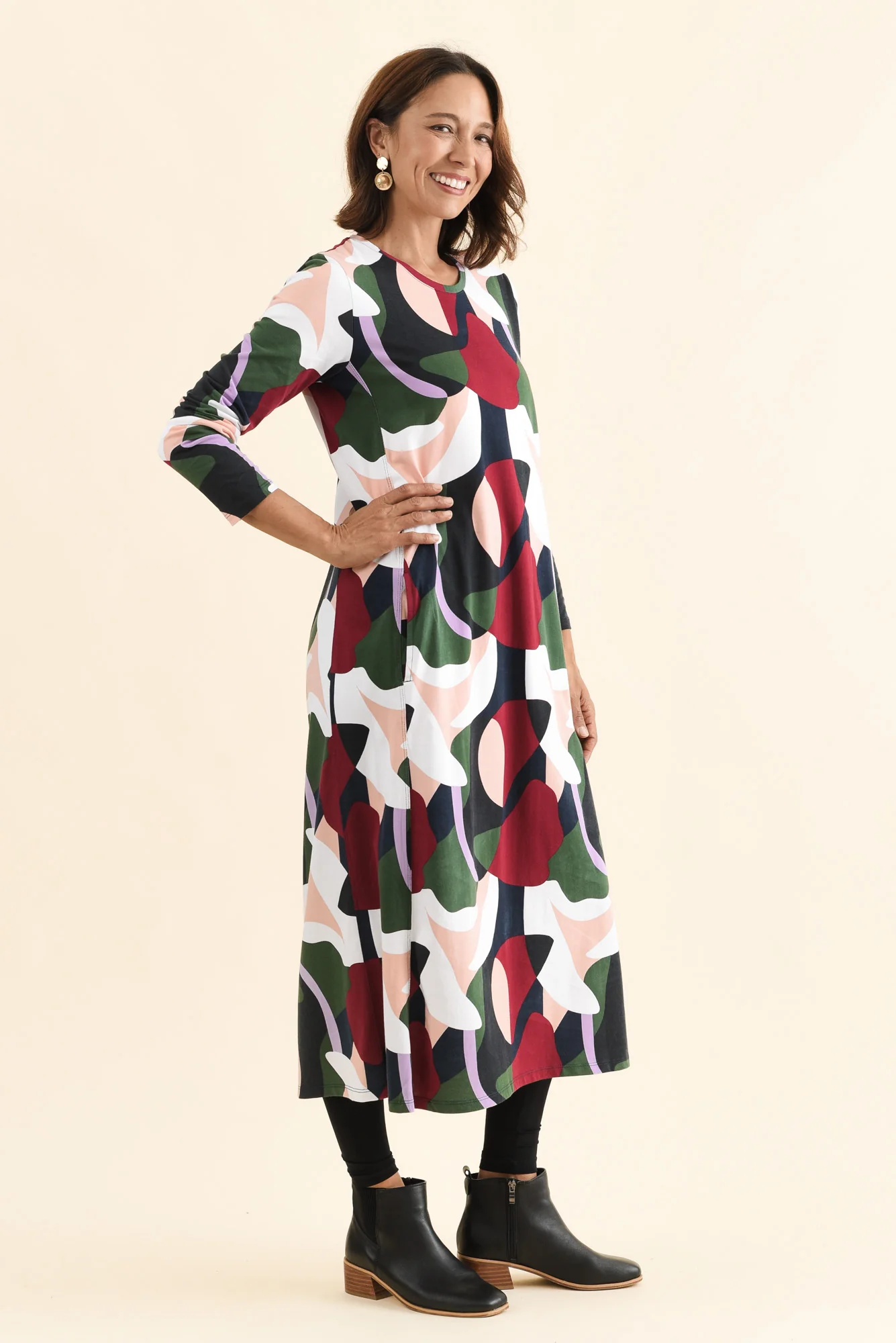 Ronja Red Abstract Cotton Pocket Dress - Image 4