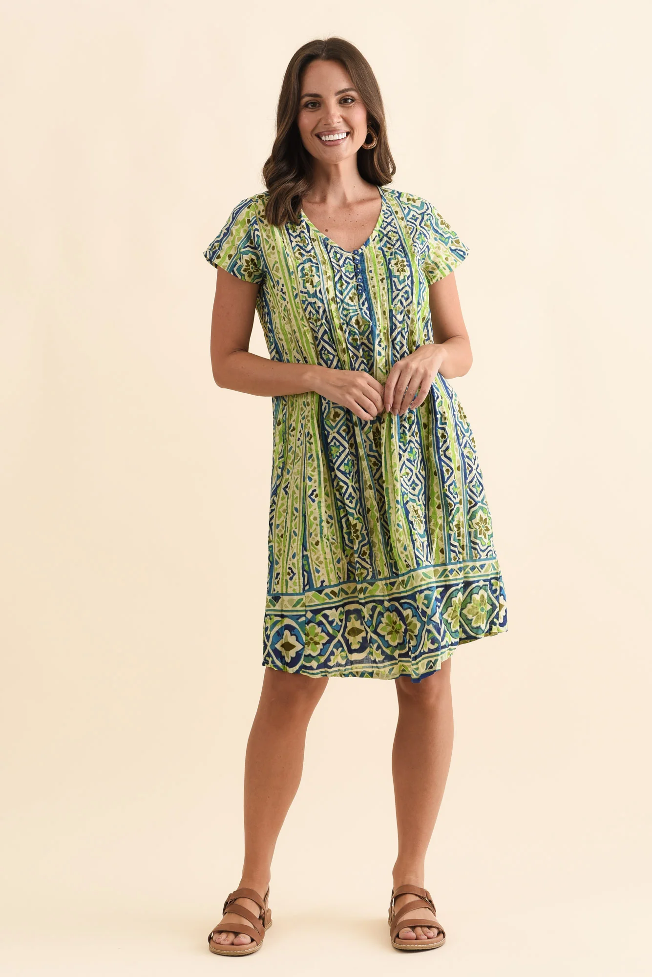 Sabina Blue Abstract Crinkle Cotton Dress - Image 3
