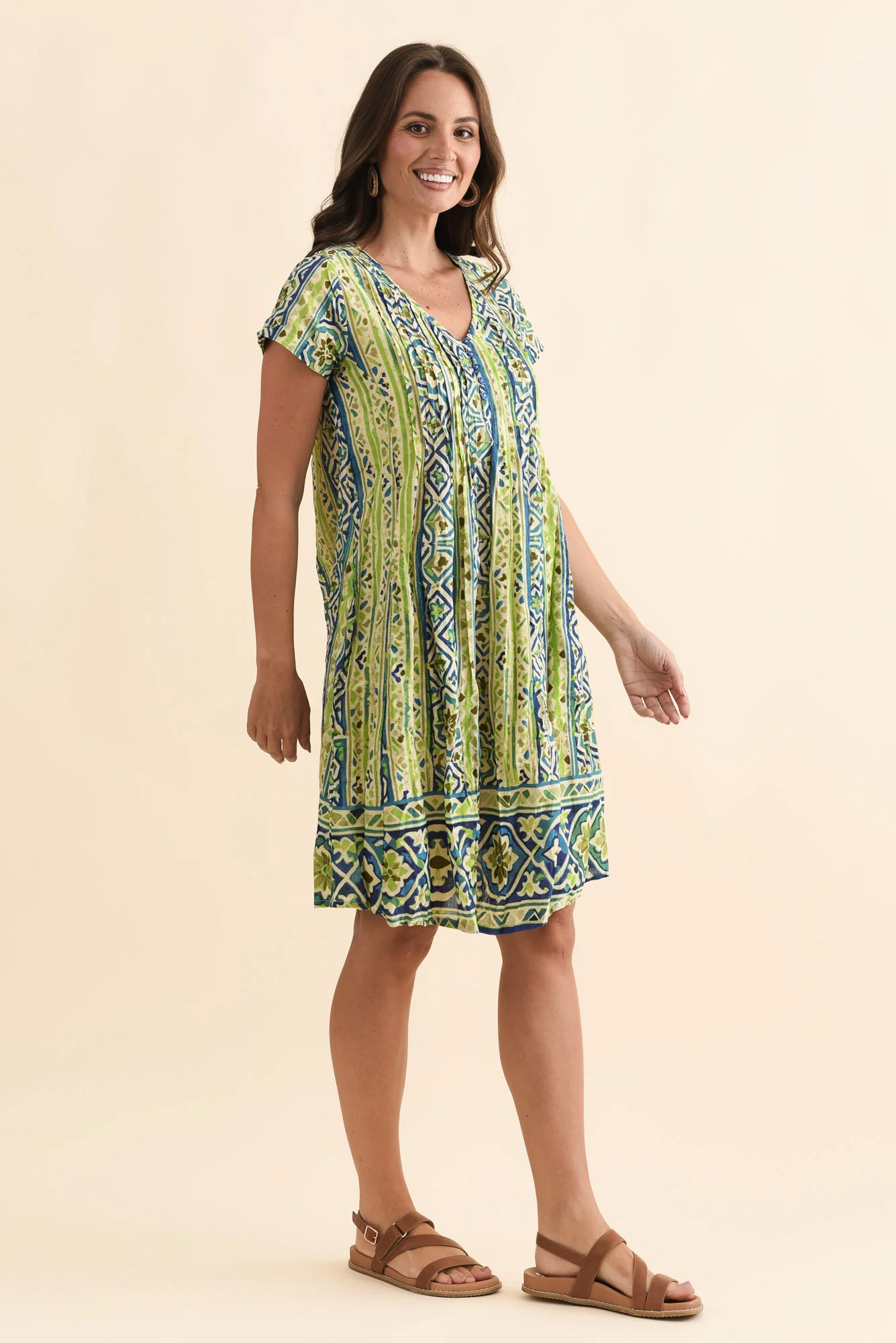 Sabina Blue Abstract Crinkle Cotton Dress - Image 4