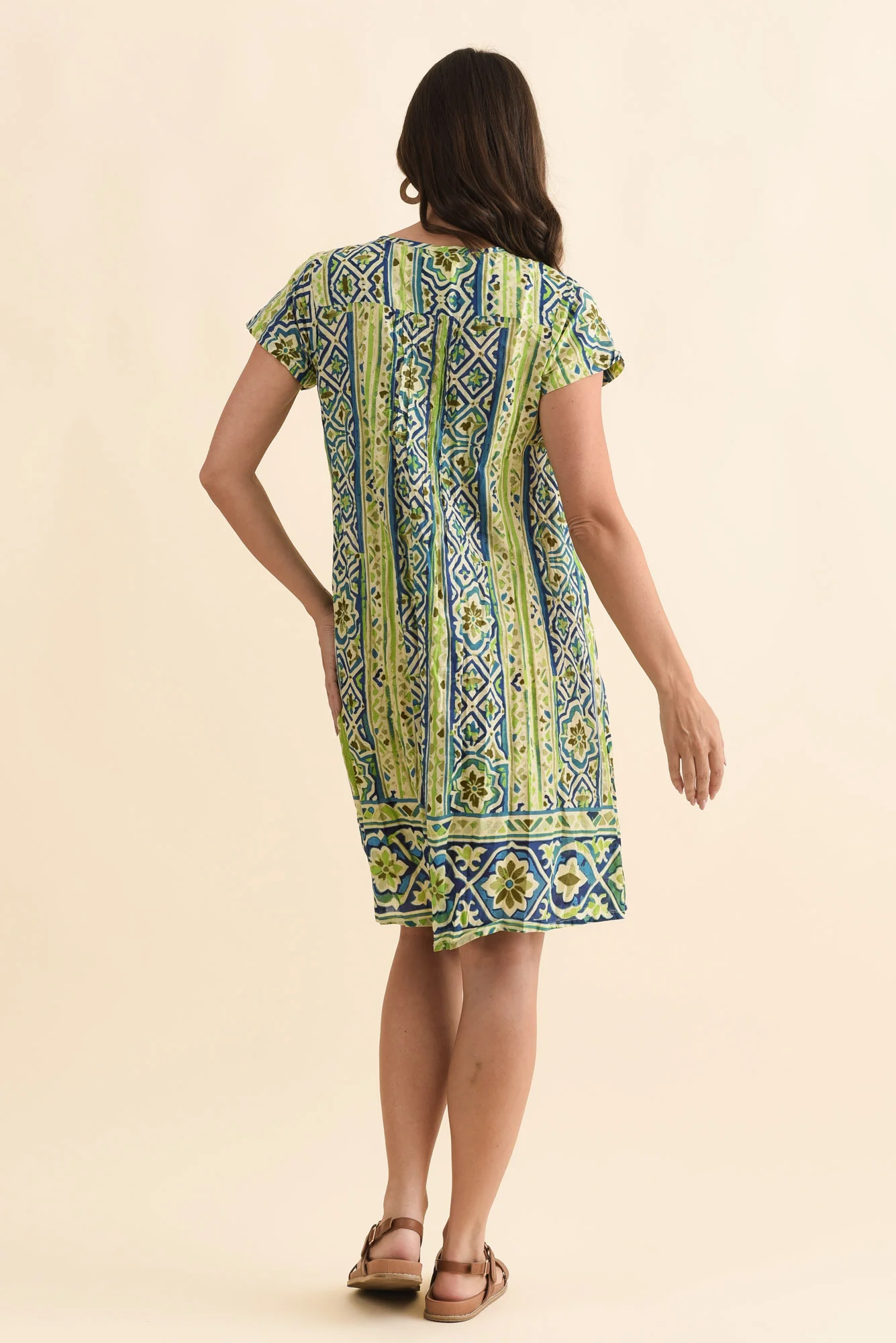 Sabina Blue Abstract Crinkle Cotton Dress - Image 5