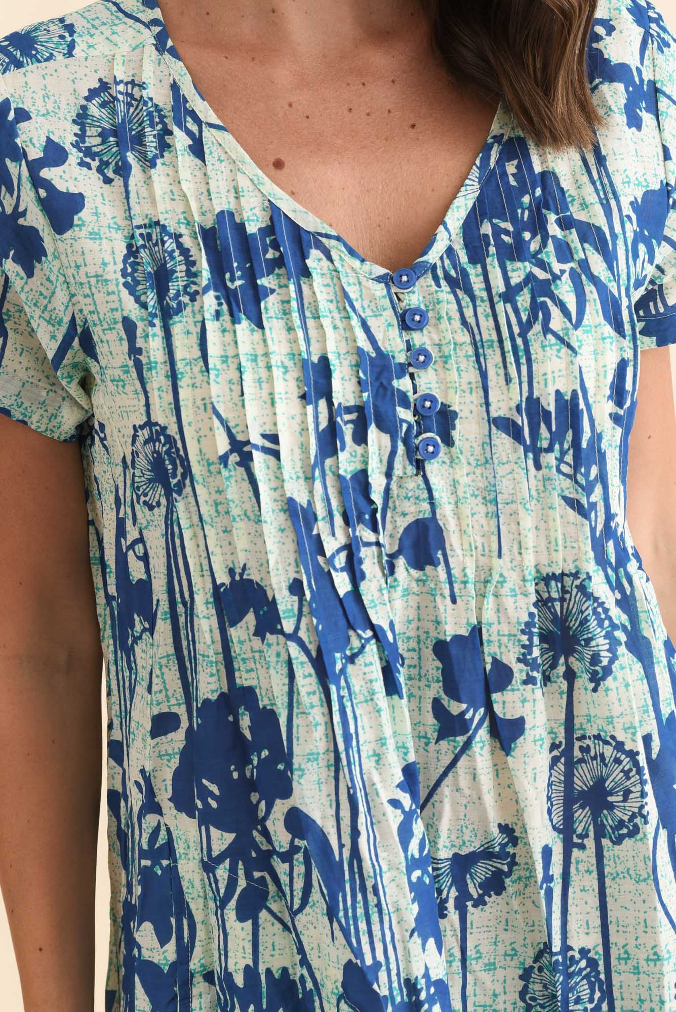 Sabina Cobalt Dandelion Crinkle Cotton Dress - Image 6
