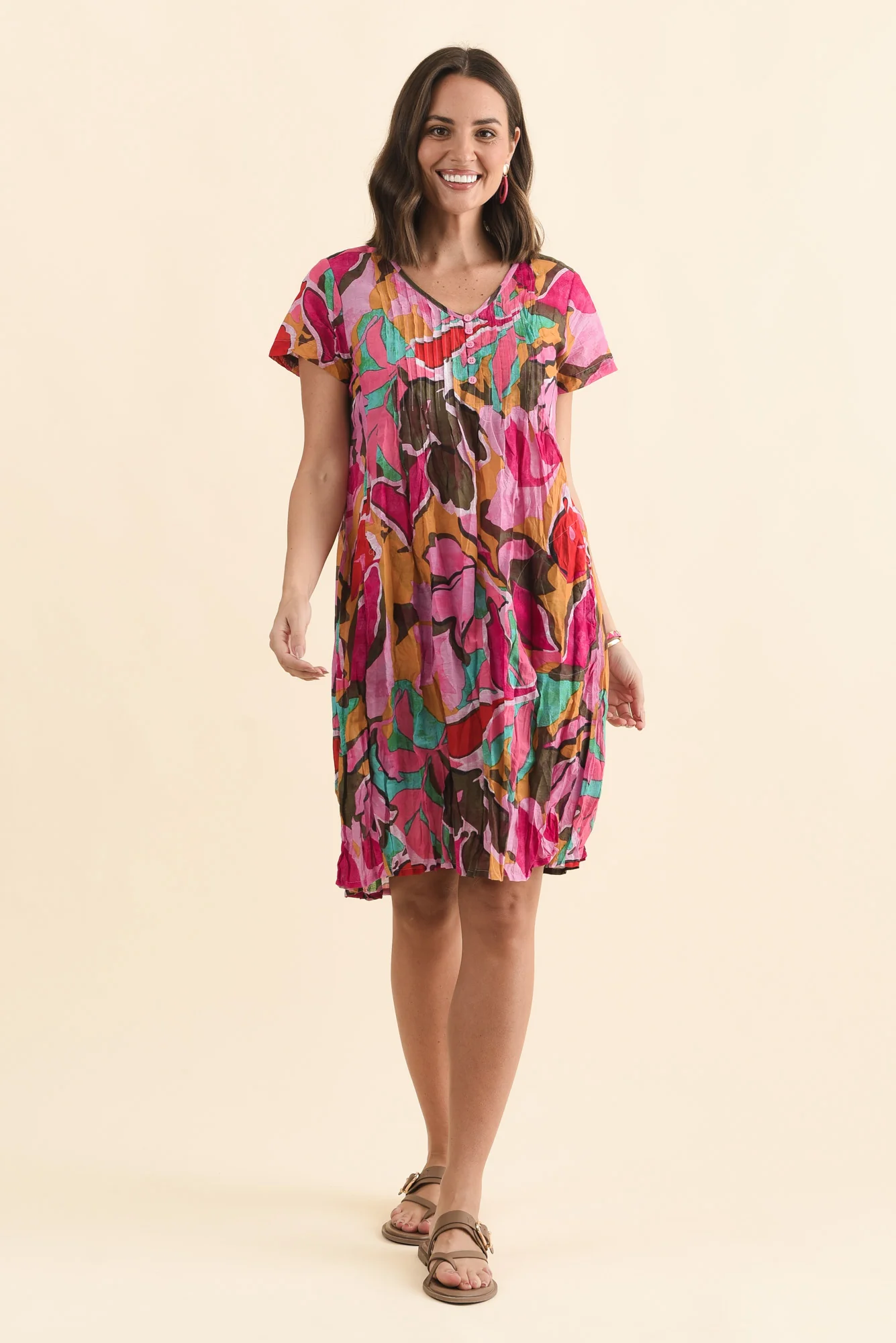 Sabina Fuchsia Garden Crinkle Cotton Dress - Image 3