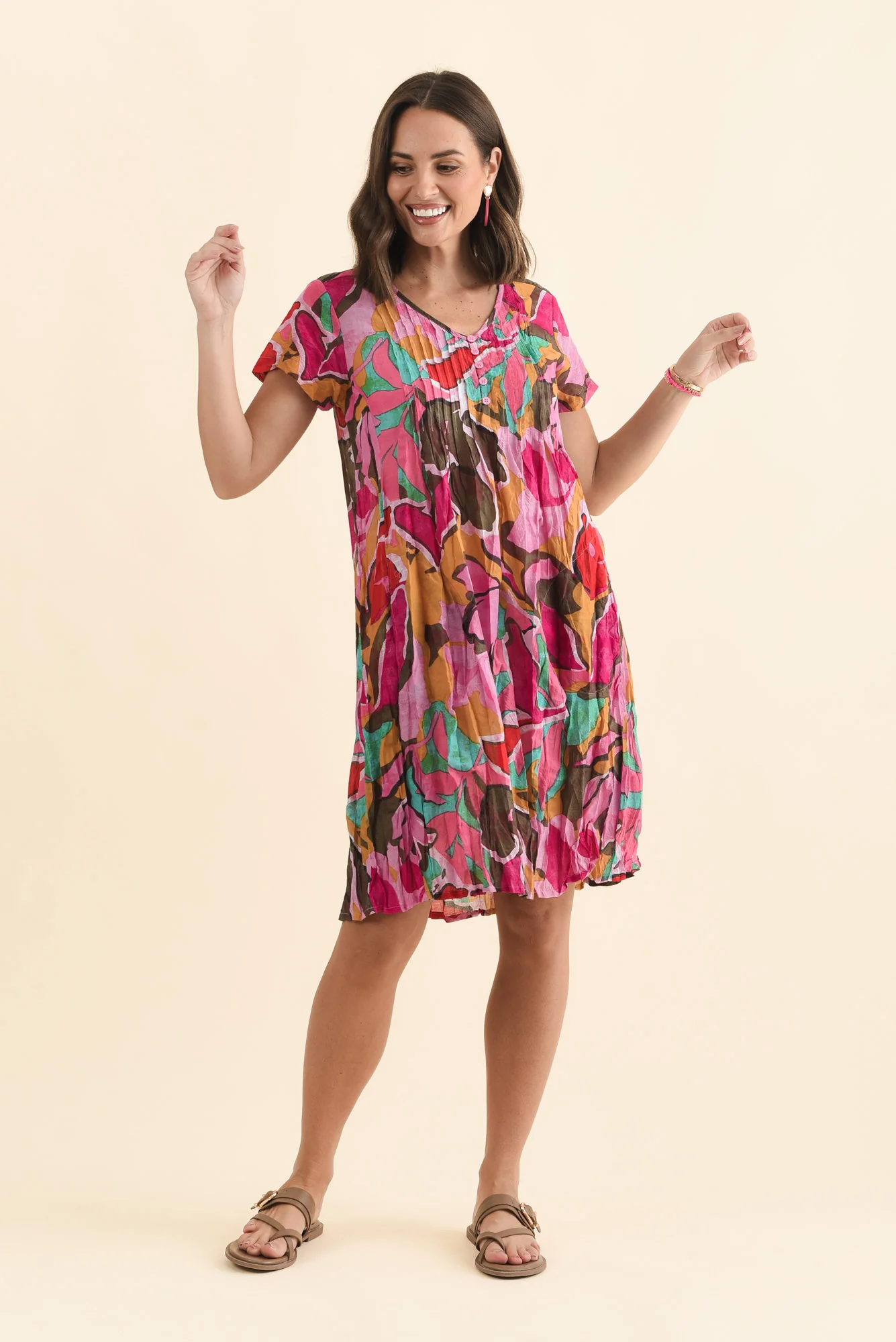 Sabina Fuchsia Garden Crinkle Cotton Dress - Image 4